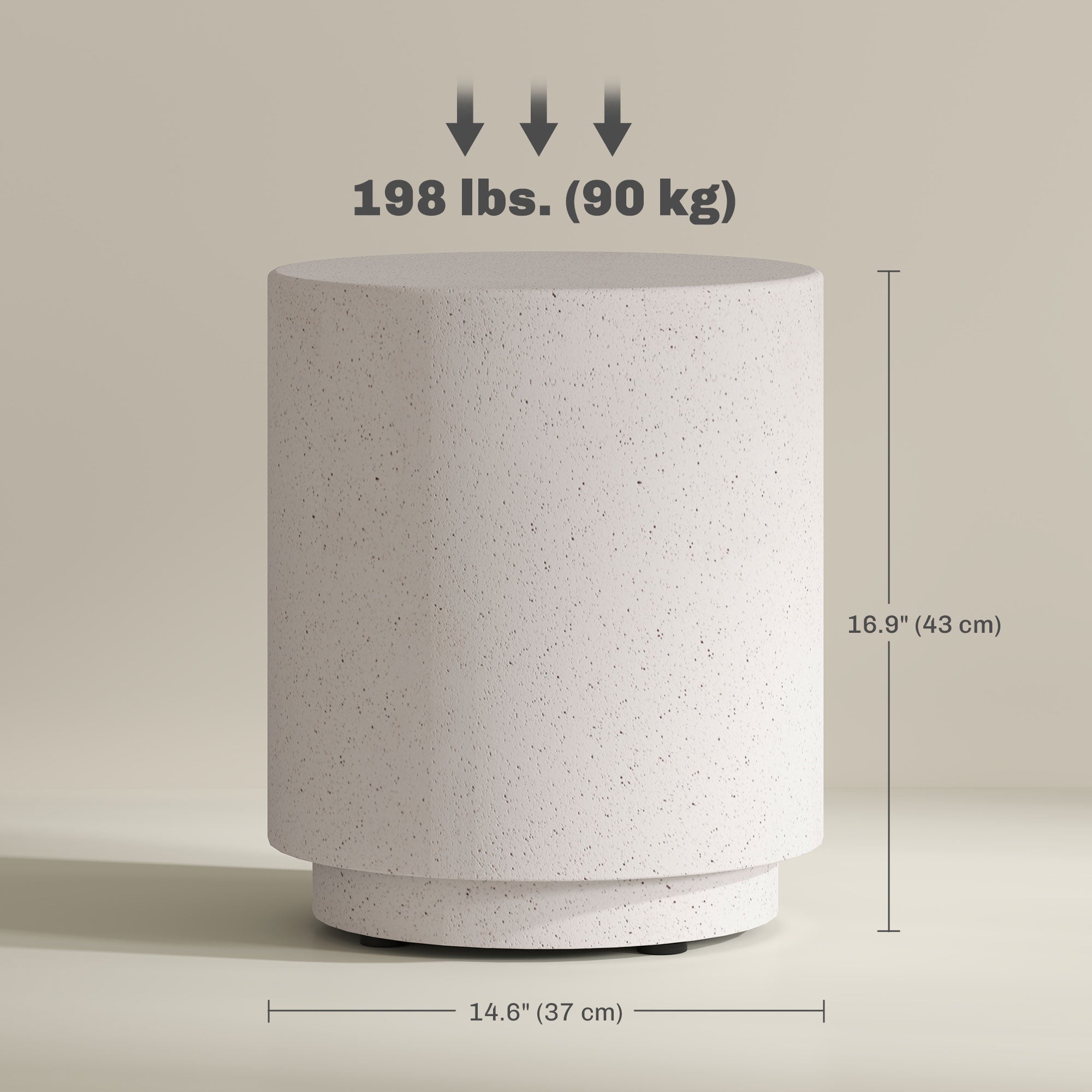 HOMCOM Round Side Table, Lightweight Accent Table with Terrazzo Finish, 17" End Table with 4 Adjustable Feet for Indoor, Outdoor, Cream White