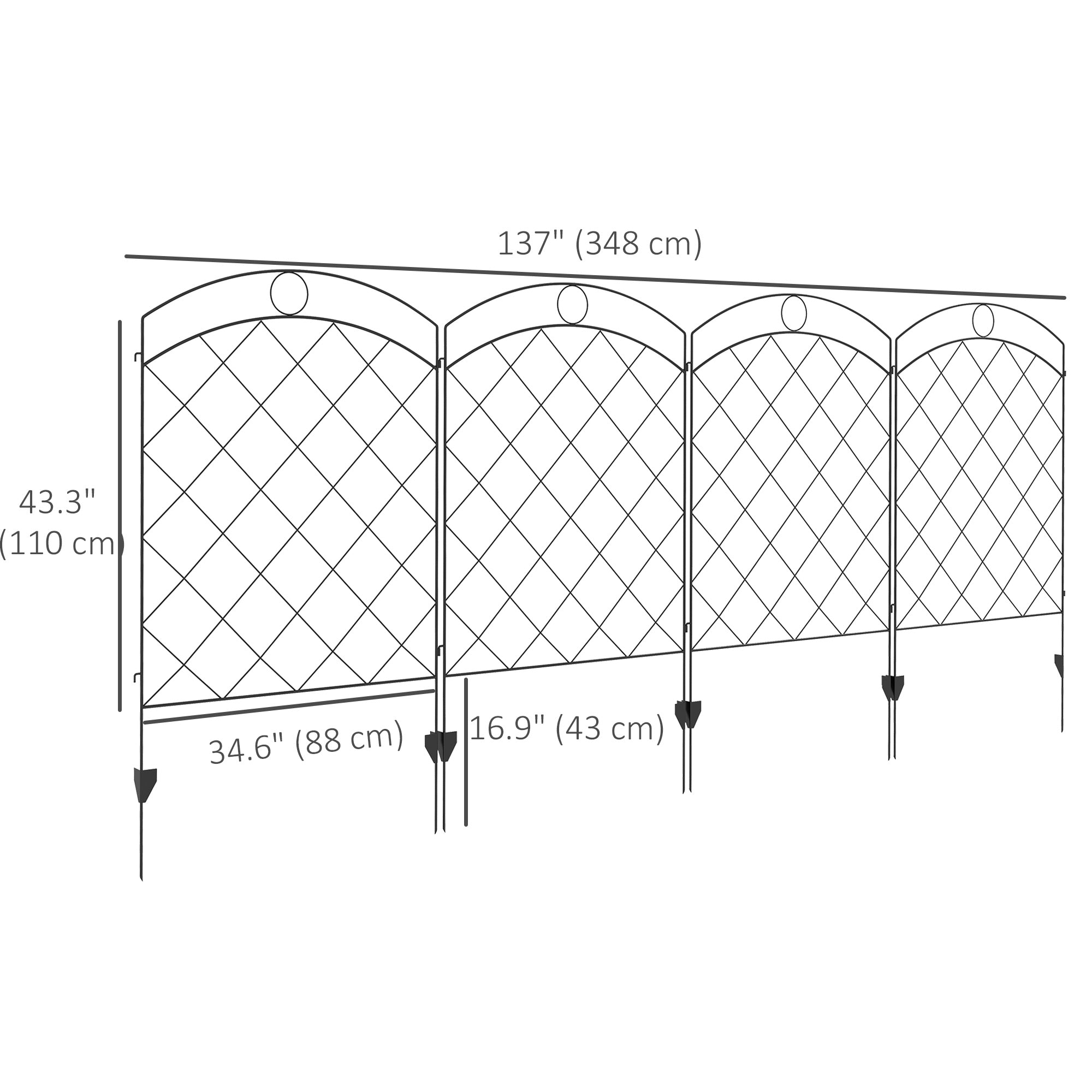 Outsunny Garden Fence, 4 Pack Steel Fence Panels, 11.4' L x 43" H, Rust-Resistant Animal Barrier, Decorative Border Flower Edging for Yard, Patio, Outdoor Decor, Curved Rings
