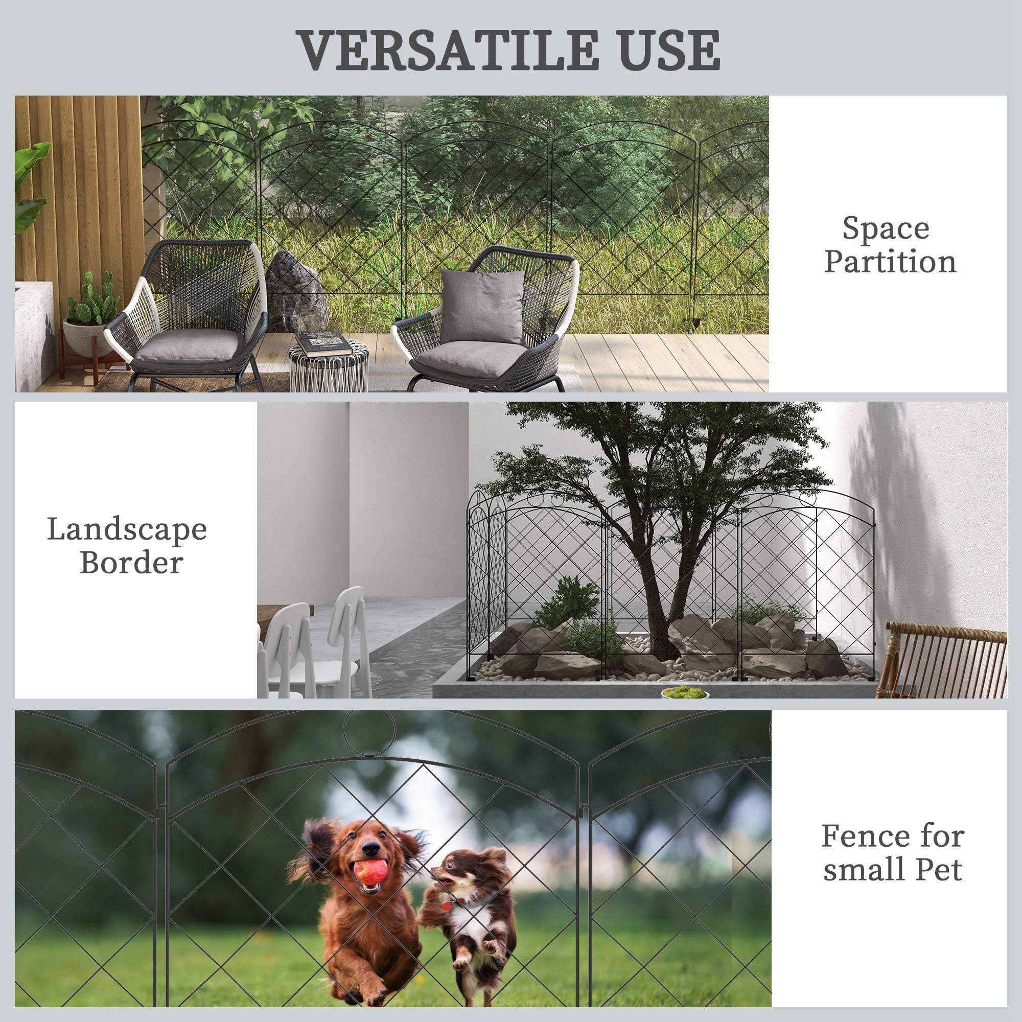 Outsunny Garden Fence, 4 Pack Steel Fence Panels, 11.4' L x 43" H, Rust-Resistant Animal Barrier, Decorative Border Flower Edging for Yard, Patio, Outdoor Decor, Curved Rings