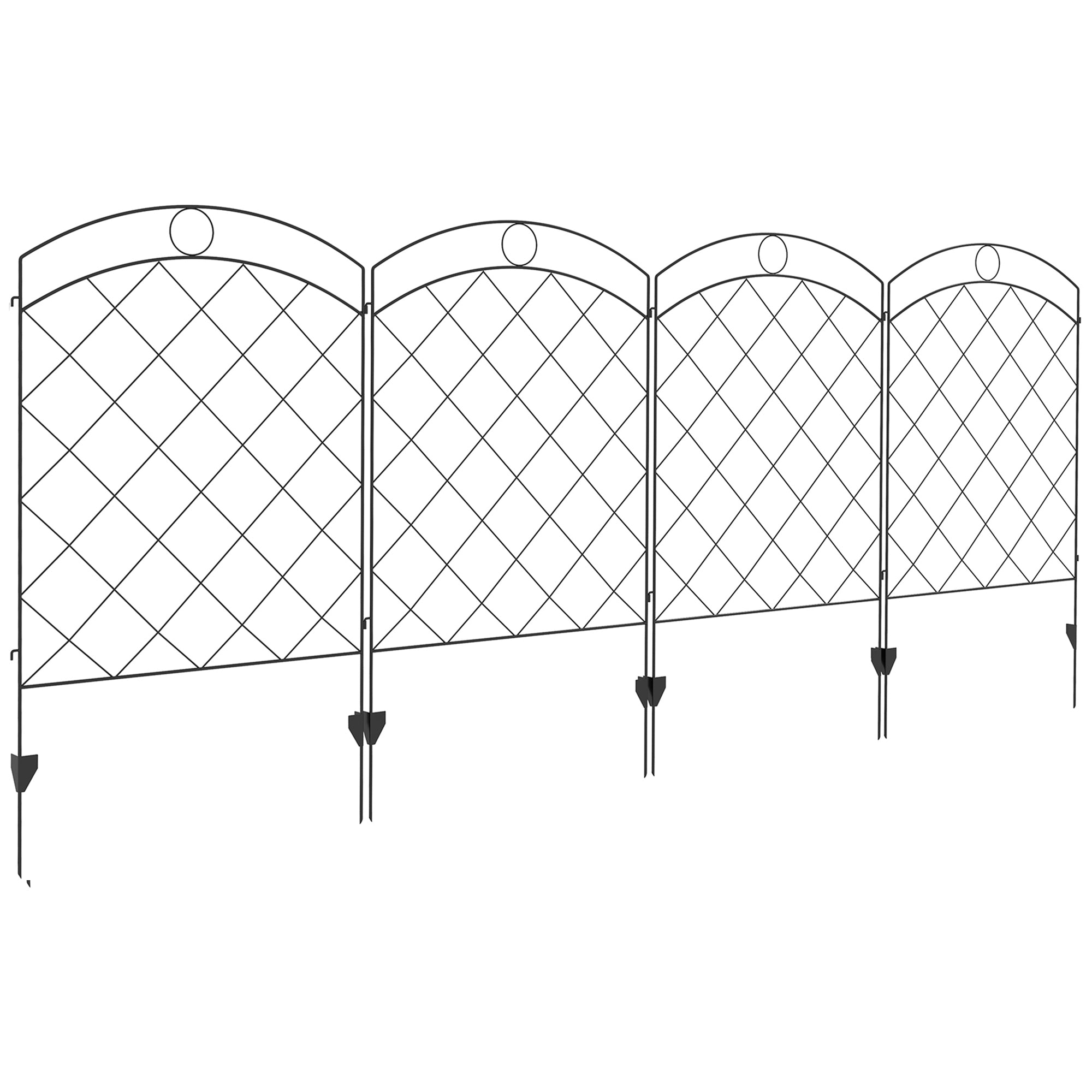 Outsunny Garden Fence, 4 Pack Steel Fence Panels, 11.4' L x 43" H, Rust-Resistant Animal Barrier, Decorative Border Flower Edging for Yard, Patio, Outdoor Decor, Curved Rings