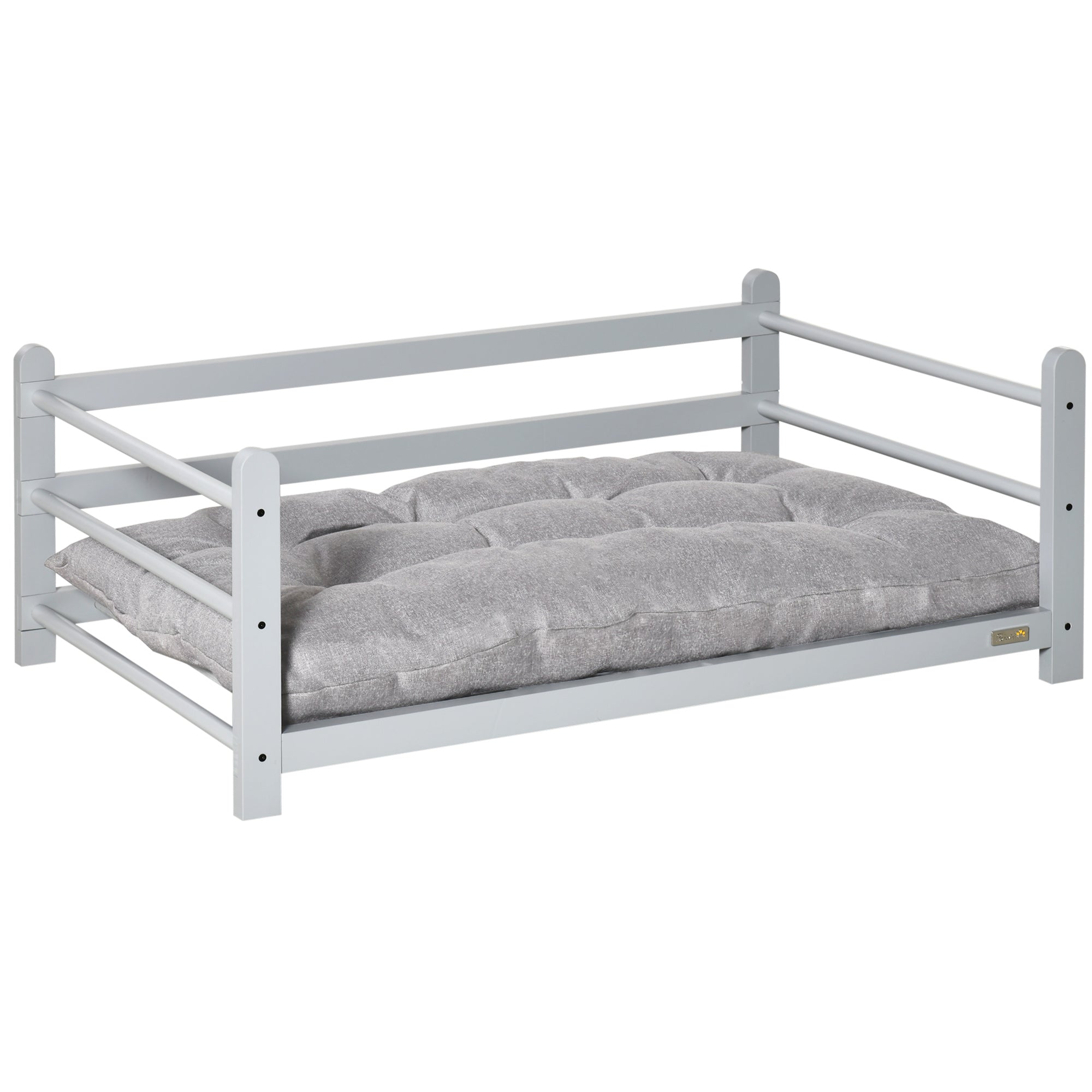 PawHut 95cm Ped Bed Raised Dog Bed Portable Sofa for Medium Sized Dogs w/ Washable Cushion, Grey