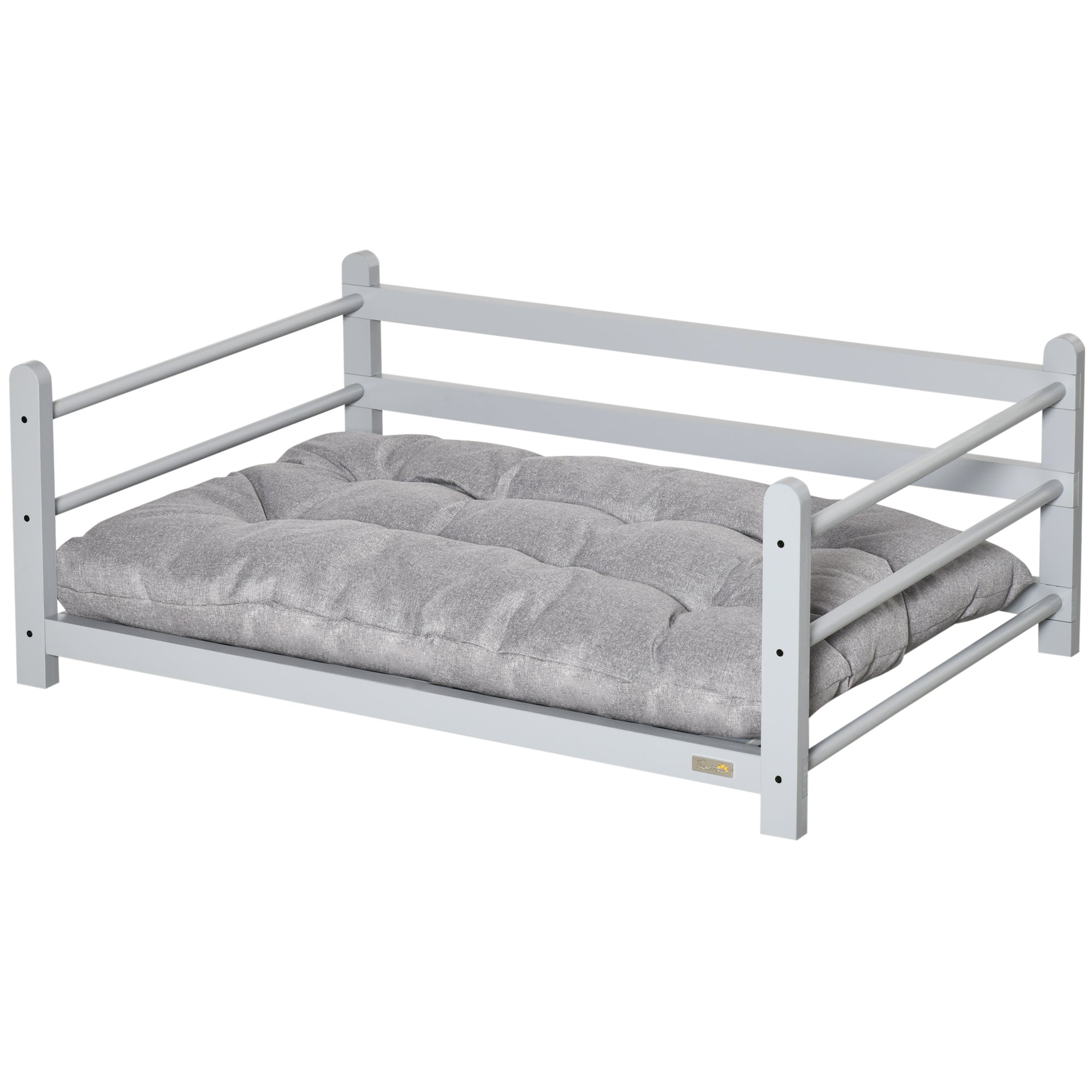 PawHut 95cm Ped Bed Raised Dog Bed Portable Sofa for Medium Sized Dogs w/ Washable Cushion, Grey