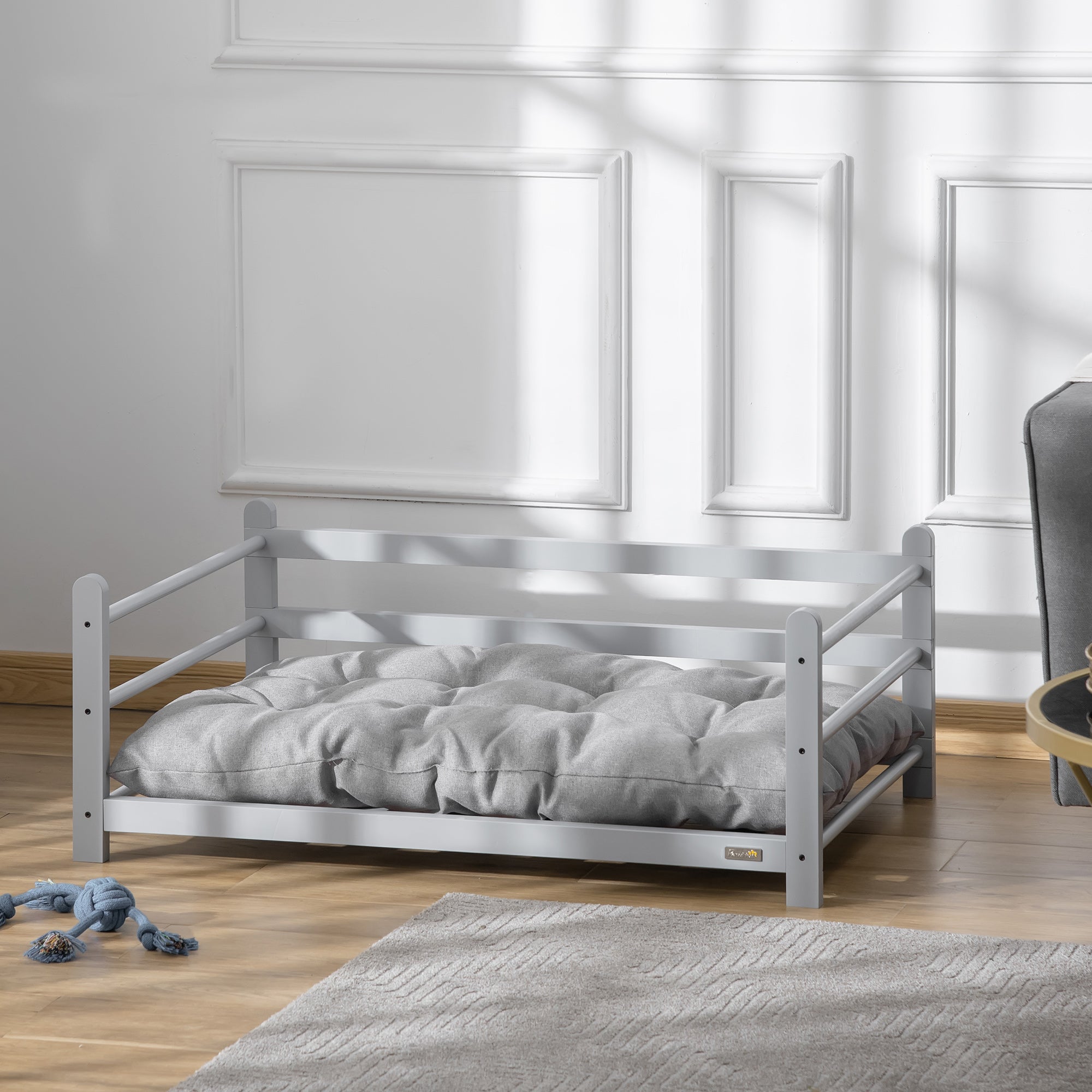 PawHut 95cm Ped Bed Raised Dog Bed Portable Sofa for Medium Sized Dogs w/ Washable Cushion, Grey