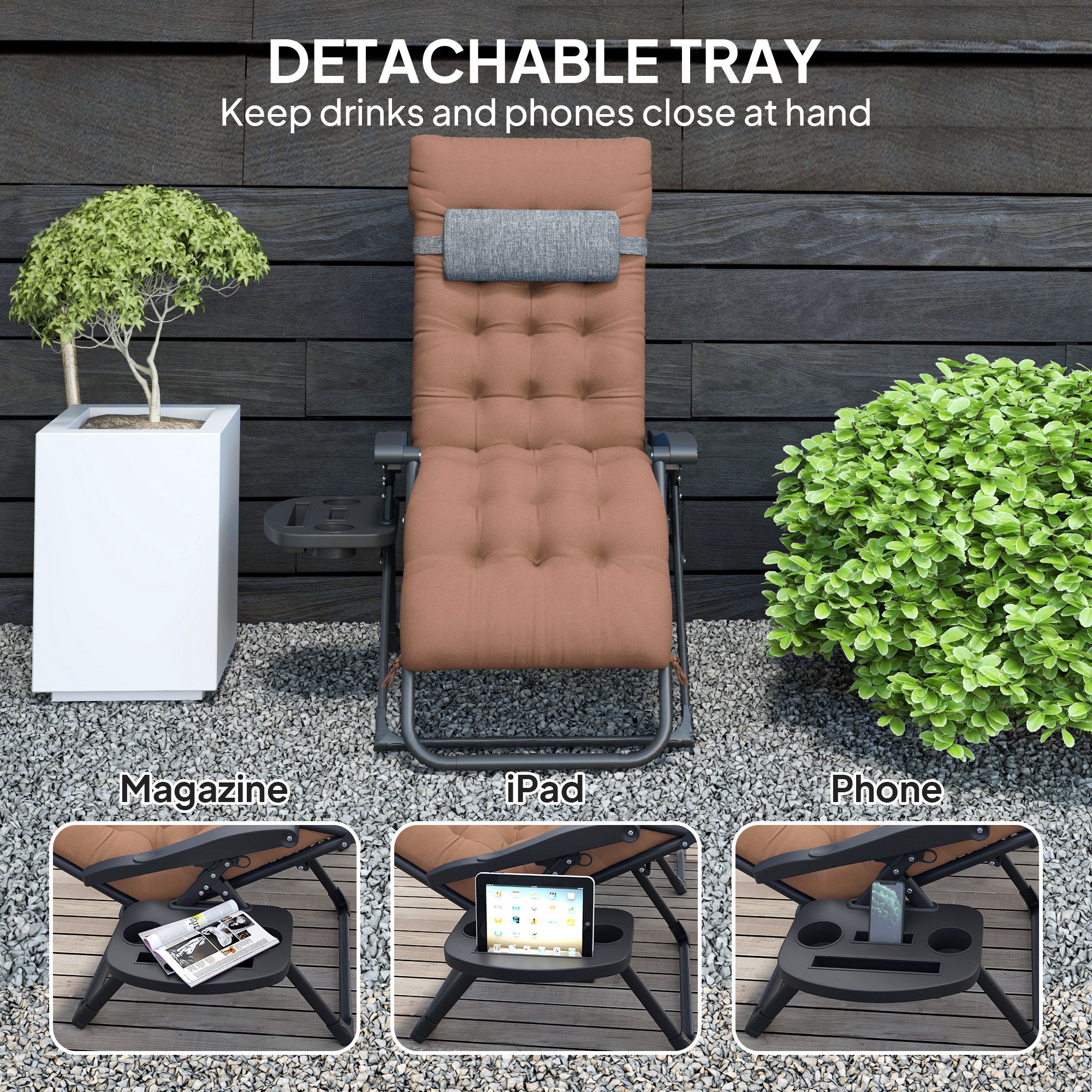 Outsunny Padded Zero Gravity Chair, Folding Recliner Chair, Patio Lounger with Cup Holder, Headrest, Adjustable Backrest, Removable Cushion for Outdoor, Patio, Deck, Khaki