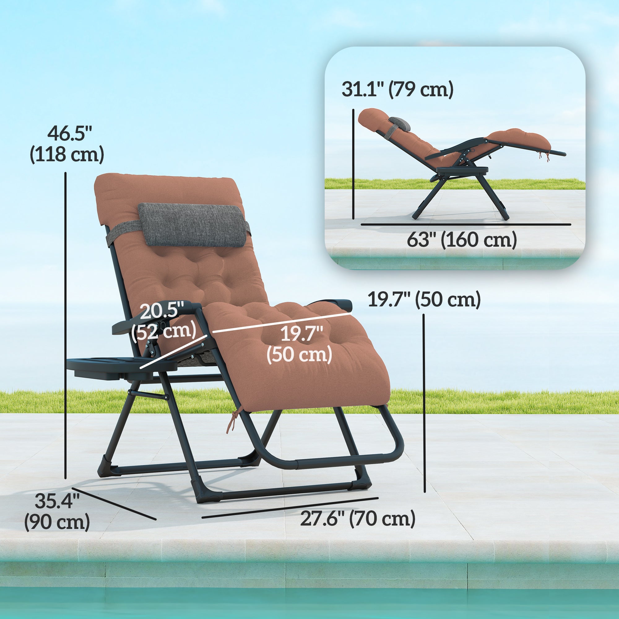 Outsunny Padded Zero Gravity Chair, Folding Recliner Chair, Patio Lounger with Cup Holder, Headrest, Adjustable Backrest, Removable Cushion for Outdoor, Patio, Deck, Khaki