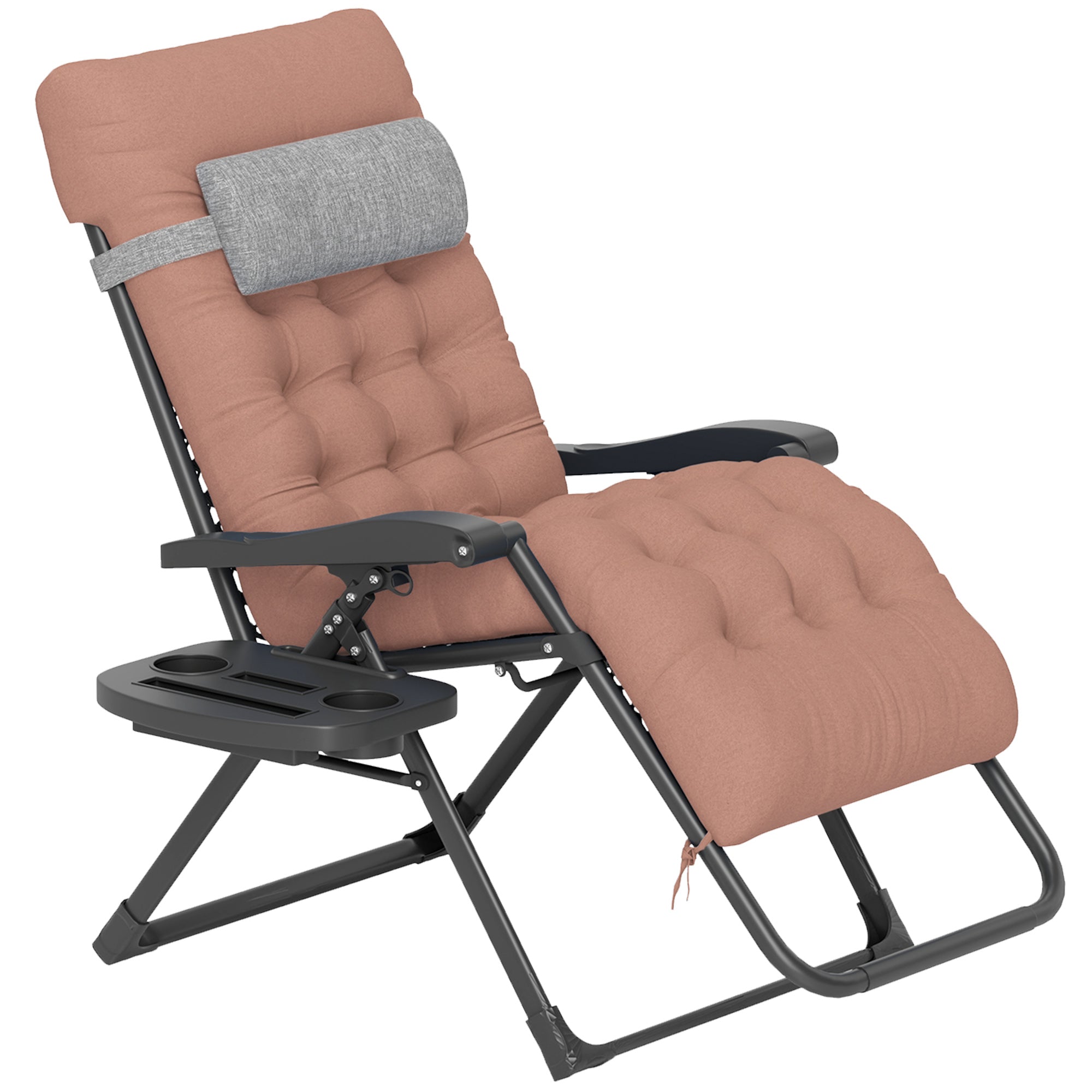 Outsunny Padded Zero Gravity Chair, Folding Recliner Chair, Patio Lounger with Cup Holder, Headrest, Adjustable Backrest, Removable Cushion for Outdoor, Patio, Deck, Khaki