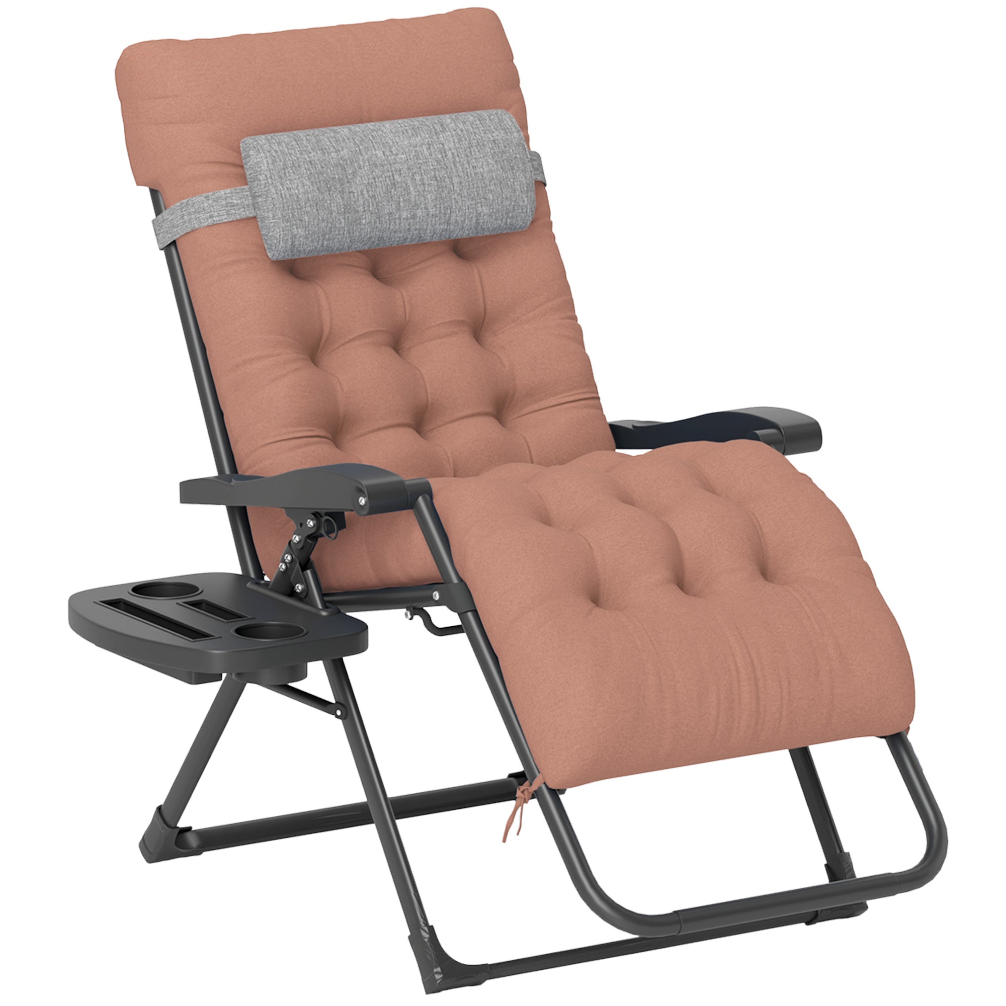 Outsunny Padded Zero Gravity Chair, Folding Recliner Chair, Patio Lounger with Cup Holder, Headrest, Adjustable Backrest, Removable Cushion for Outdoor, Patio, Deck, Khaki