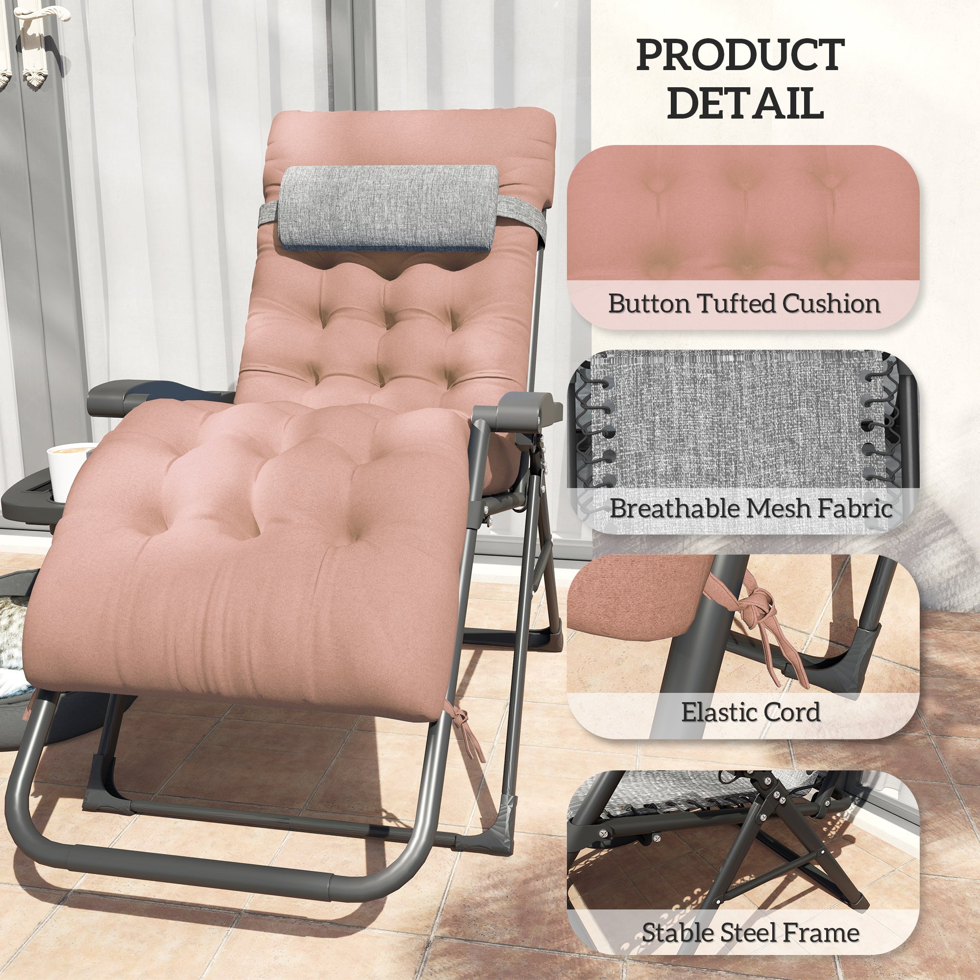 Outsunny Padded Zero Gravity Chair, Folding Recliner Chair, Patio Lounger with Cup Holder, Headrest, Adjustable Backrest, Removable Cushion for Outdoor, Patio, Deck, Khaki