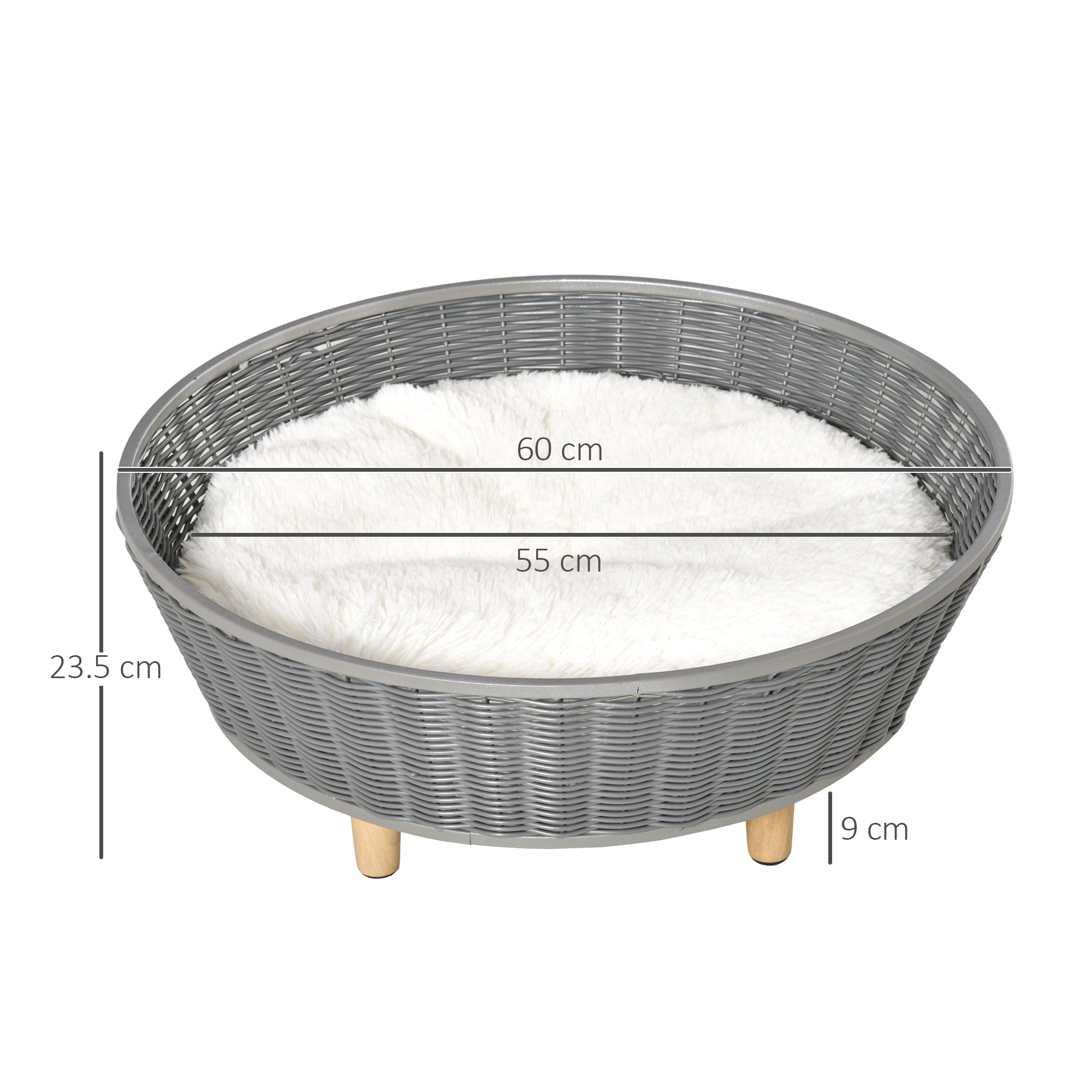 PawHut Wicker Dog Sofa PE Rattan Cat Bed Elevated Pet Bed Hand Woven with with Washable Soft Cushion Indoor Outdoor Use, for Small Medium Sized Dogs