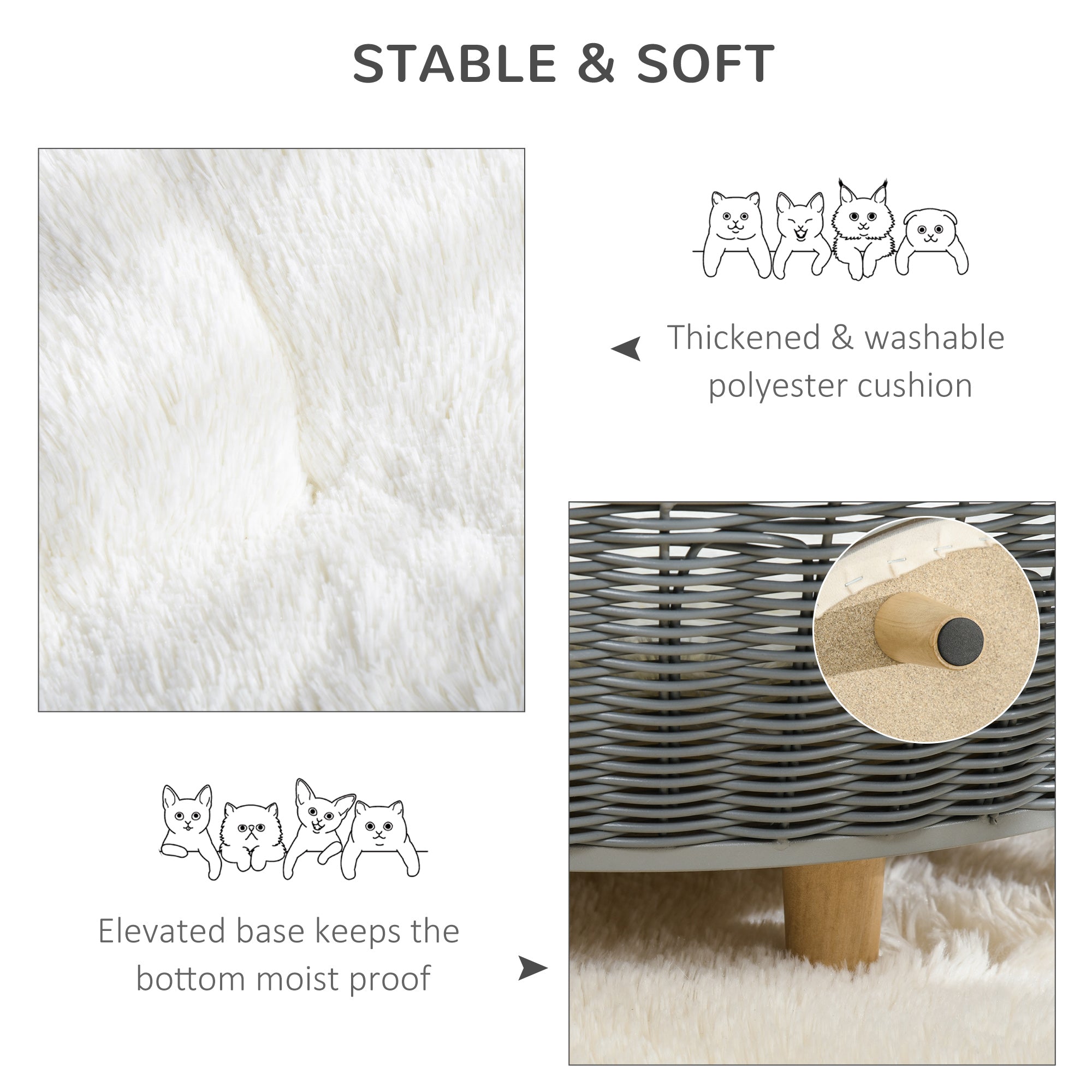 PawHut Wicker Dog Sofa PE Rattan Cat Bed Elevated Pet Bed Hand Woven with with Washable Soft Cushion Indoor Outdoor Use, for Small Medium Sized Dogs