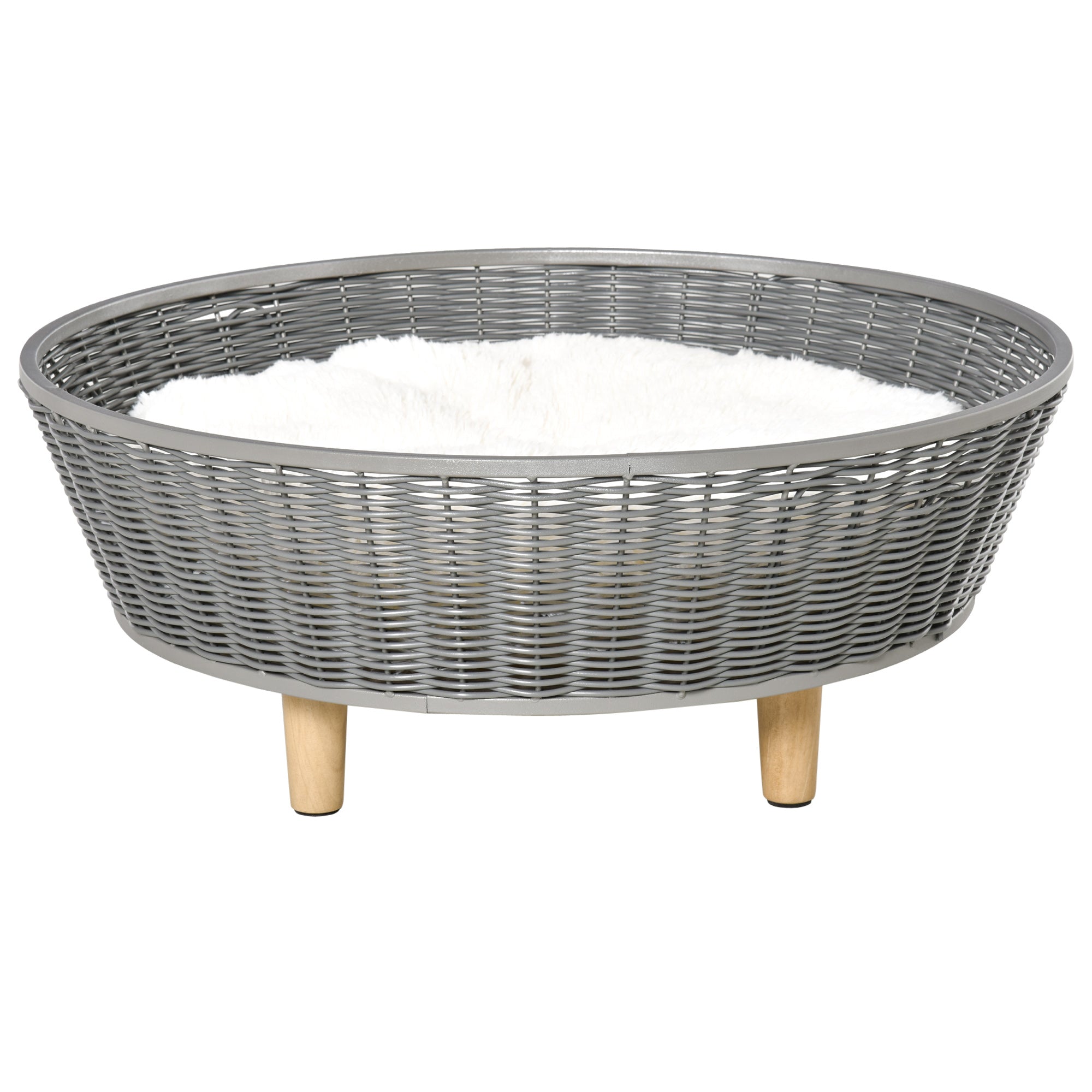 PawHut Wicker Dog Sofa PE Rattan Cat Bed Elevated Pet Bed Hand Woven with with Washable Soft Cushion Indoor Outdoor Use, for Small Medium Sized Dogs