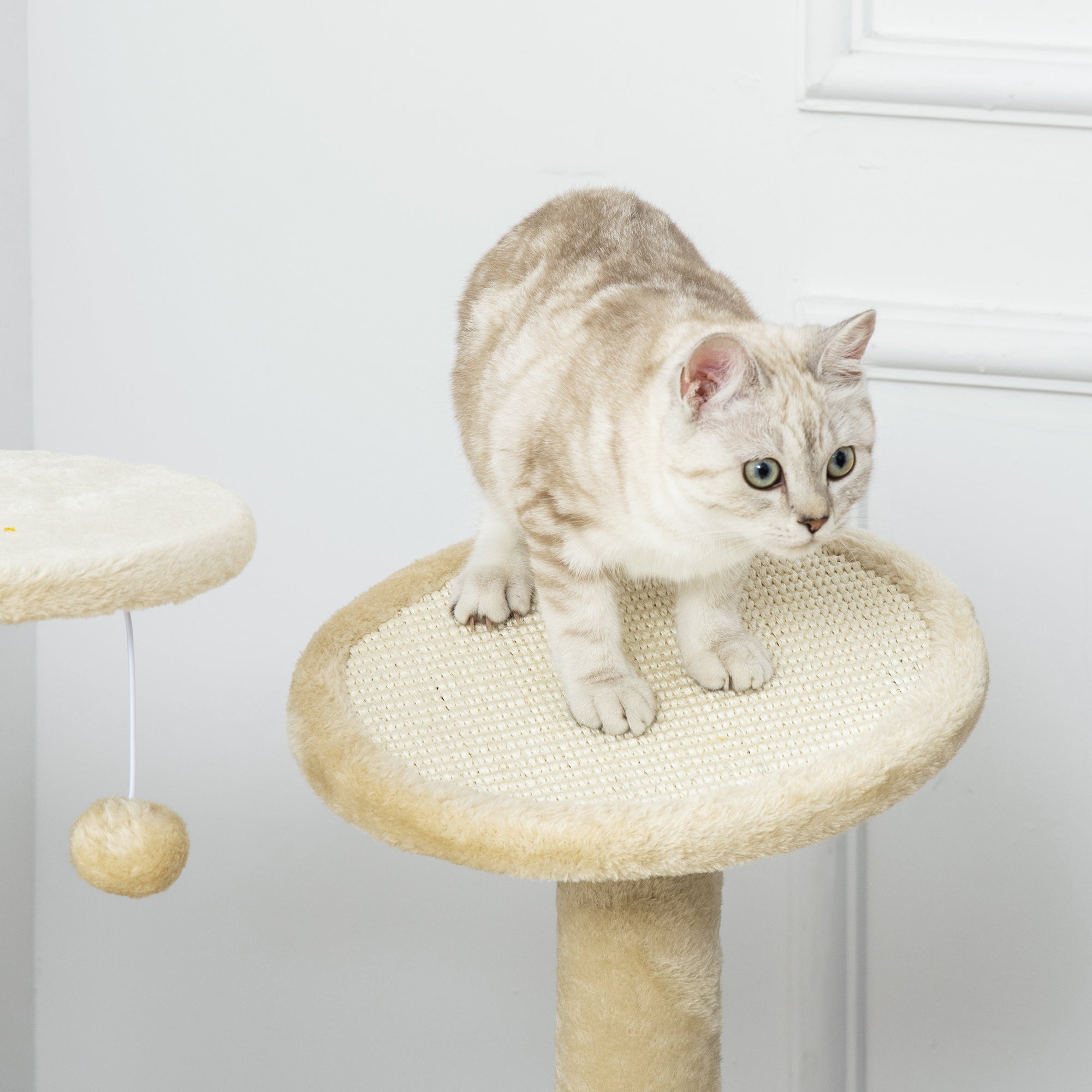 PawHut Cat Tree Tower Kitten Multi-Level House with Condo Bed Scratching Post Pad Perch Ball Toy 19x19x34.25 Inches, Beige