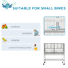 PawHut 40"H Divided Breeder Bird Cage with Rolling Stand Removable Metal Tray, Storage Shelf, Wood Perch, and Food Container, Light Grey