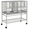 PawHut 40"H Divided Breeder Bird Cage with Rolling Stand Removable Metal Tray, Storage Shelf, Wood Perch, and Food Container, Light Grey