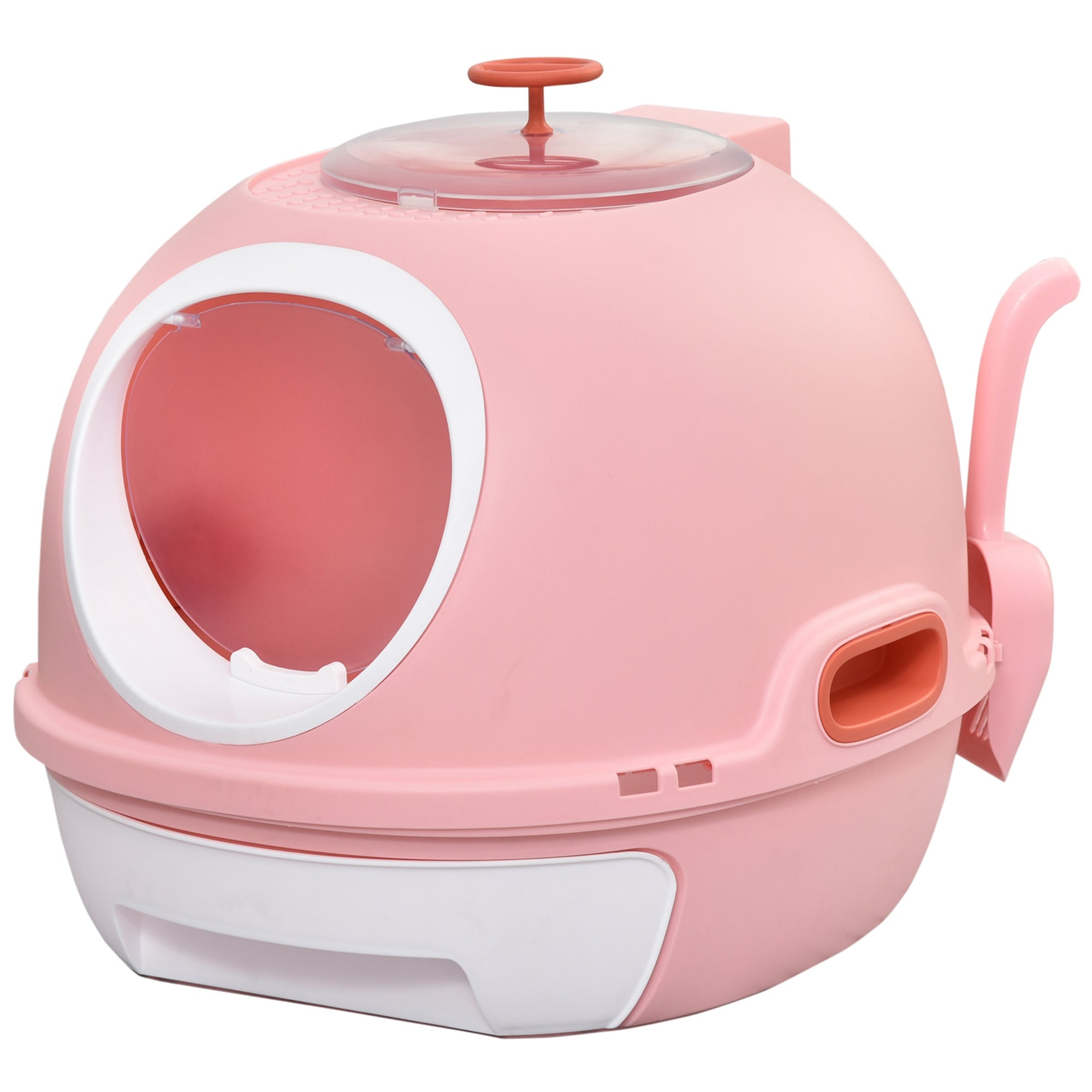 PawHut Covered Cat Litter Box, Kitty Litter Box with a Lid, Scoop Enclosed Drawer & Skylight for Cats, Easy to Clean, Pink