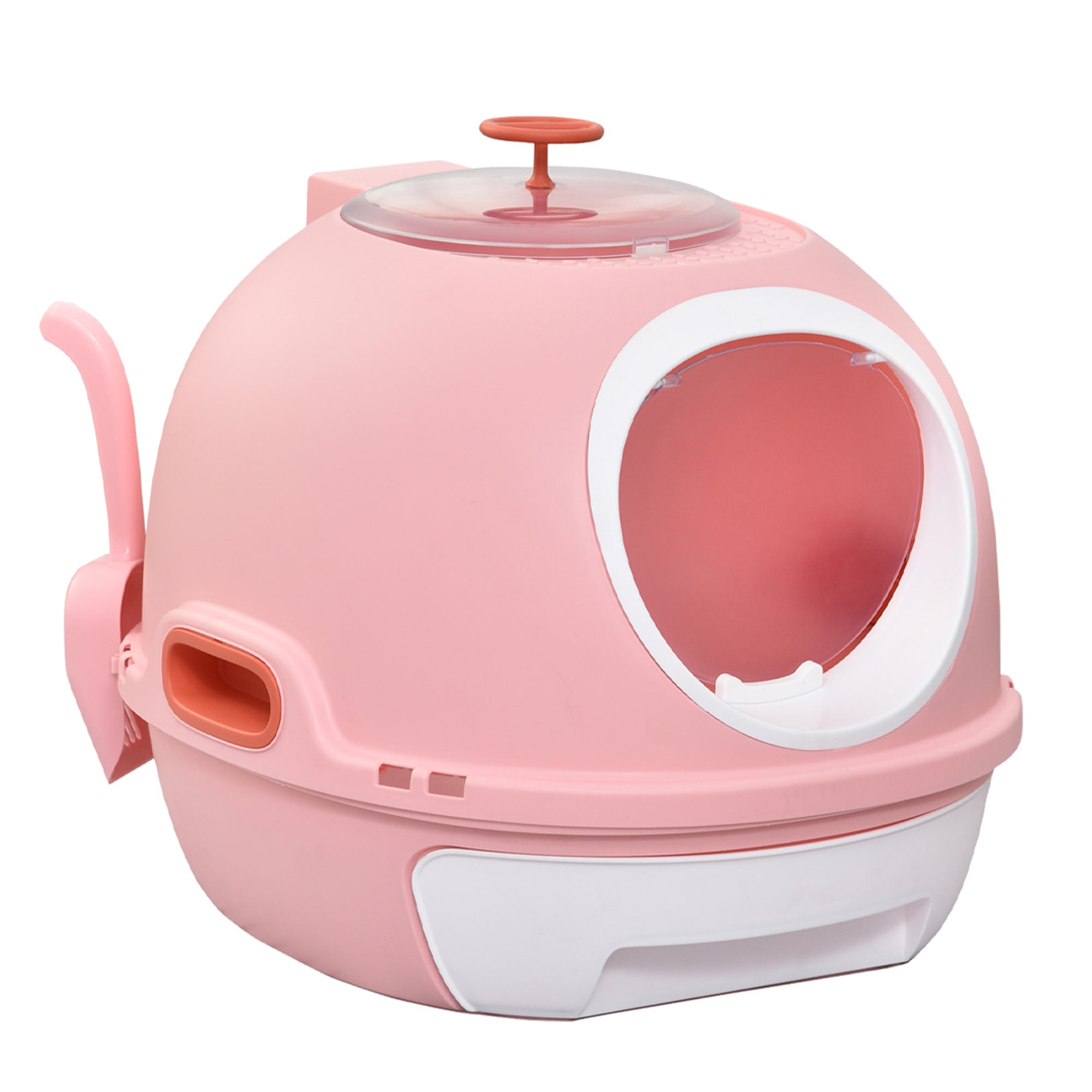 PawHut Covered Cat Litter Box, Kitty Litter Box with a Lid, Scoop Enclosed Drawer & Skylight for Cats, Easy to Clean, Pink