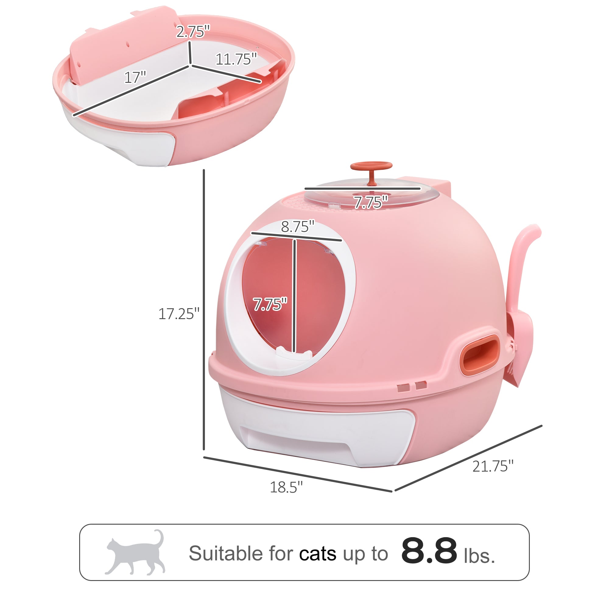 PawHut Covered Cat Litter Box, Kitty Litter Box with a Lid, Scoop Enclosed Drawer & Skylight for Cats, Easy to Clean, Pink