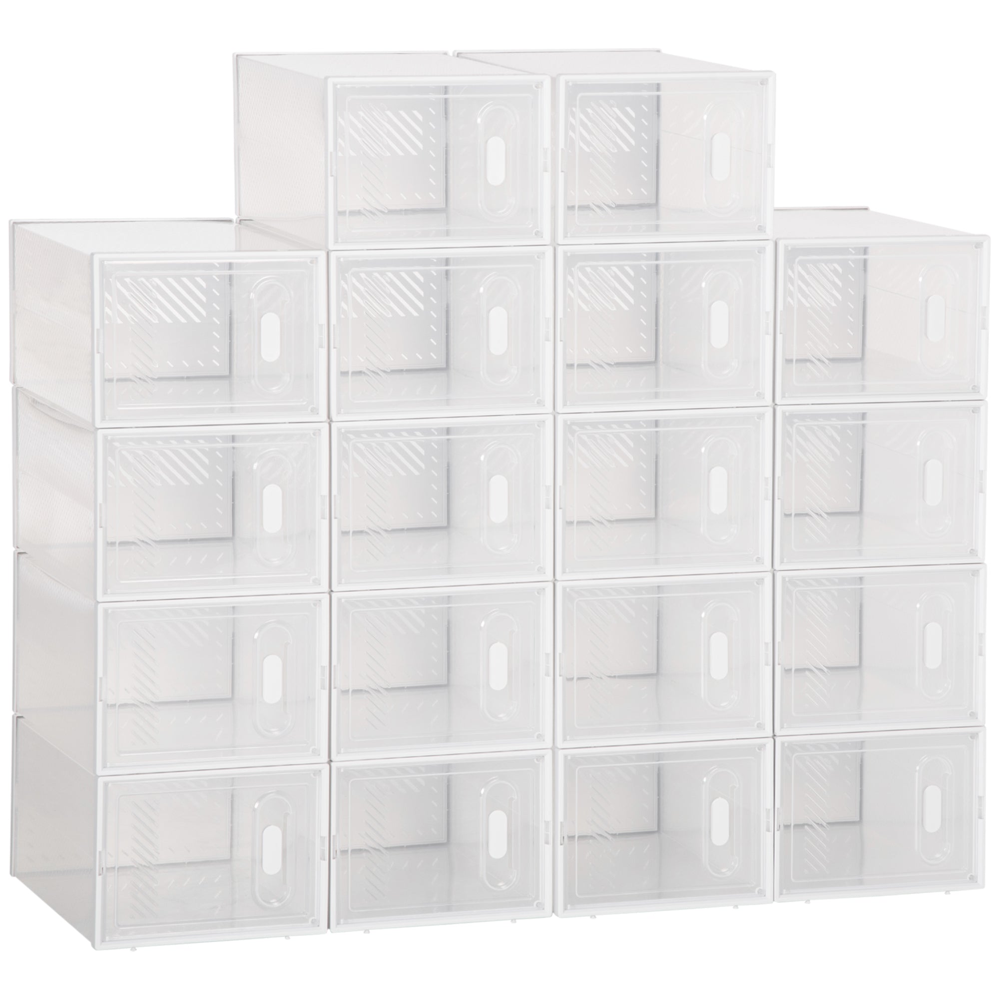 HOMCOM 18 Pack Shoe Storage Box, Space-saving Shoe Organizer, Clear Plastic Stackable Shoe Holder Containers with Front Opening