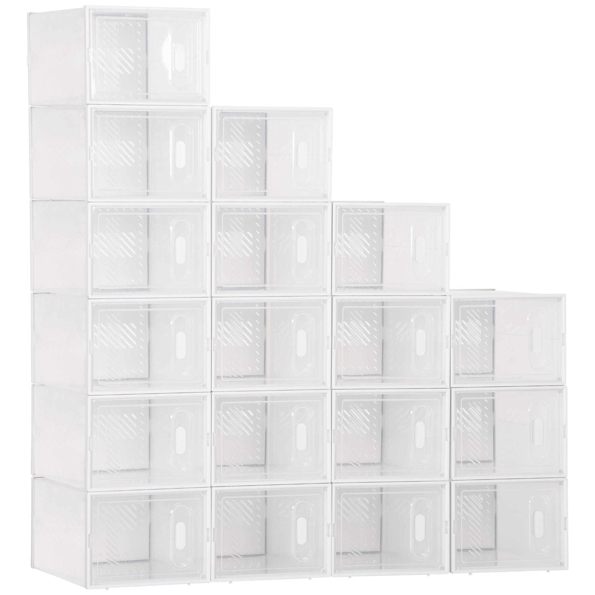 HOMCOM 18 Pack Shoe Storage Box, Space-saving Shoe Organizer, Clear Plastic Stackable Shoe Holder Containers with Front Opening