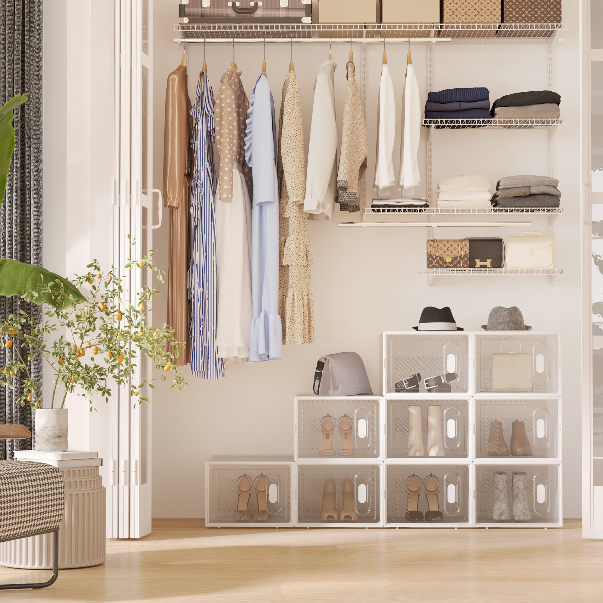 HOMCOM 18 Pack Shoe Storage Box, Space-saving Shoe Organizer, Clear Plastic Stackable Shoe Holder Containers with Front Opening