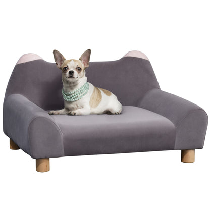 PawHut Dog Sofa Couch, Velvet-Touch Pet Bed, Cat Lounger w/ Sponge Padded Four Wooden Legs for Mini Dogs