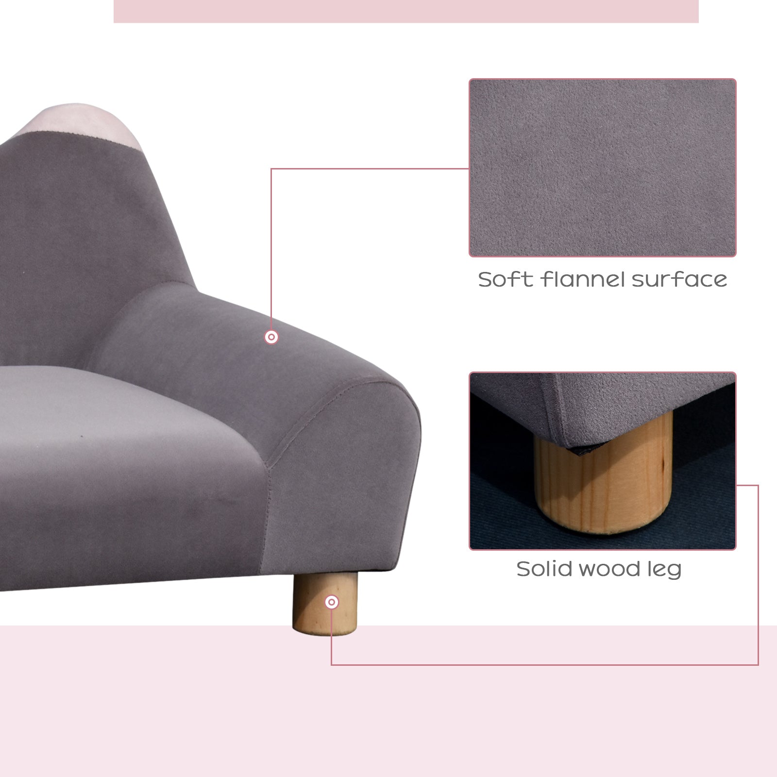 PawHut Dog Sofa Couch, Velvet-Touch Pet Bed, Cat Lounger w/ Sponge Padded Four Wooden Legs for Mini Dogs