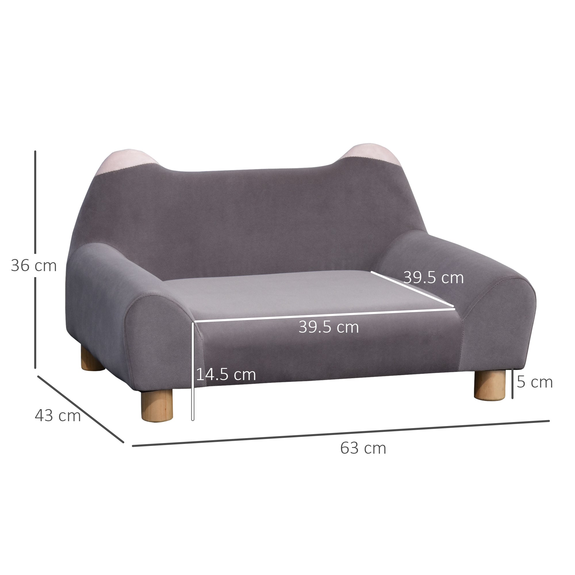 PawHut Dog Sofa Couch, Velvet-Touch Pet Bed, Cat Lounger w/ Sponge Padded Four Wooden Legs for Mini Dogs