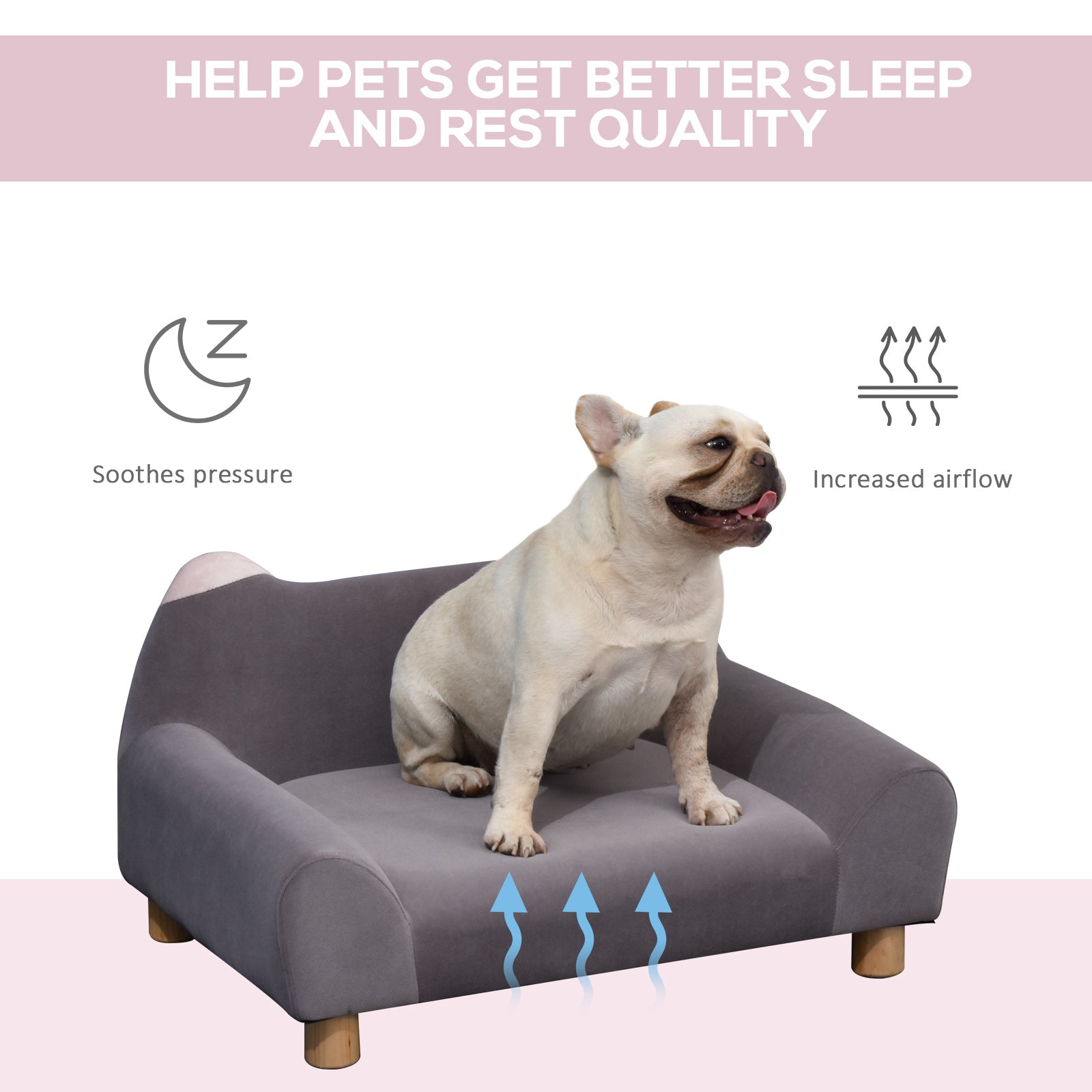 PawHut Dog Sofa Couch, Velvet-Touch Pet Bed, Cat Lounger w/ Sponge Padded Four Wooden Legs for Mini Dogs