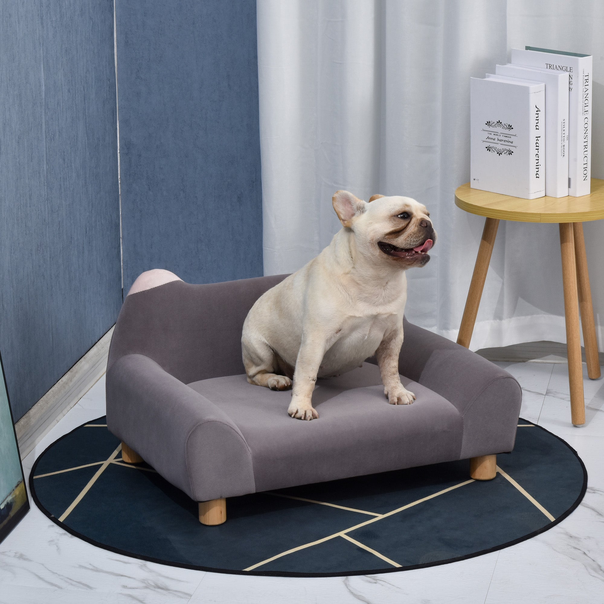 PawHut Dog Sofa Couch, Velvet-Touch Pet Bed, Cat Lounger w/ Sponge Padded Four Wooden Legs for Mini Dogs