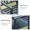 Outsunny Metal Outdoor Bench, 2-Seater Garden Bench with Middle Table and Umbrella Hole, Patio Loveseat with Slatted Seat & Backrest, Black