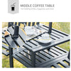 Outsunny Metal Outdoor Bench, 2-Seater Garden Bench with Middle Table and Umbrella Hole, Patio Loveseat with Slatted Seat & Backrest, Black