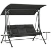 Outsunny Porch Swing with Adjustable Canopy, 3 Seat Outdoor Swing Chair, Steel Patio Swing Bench with Coffee Tables and Cushion for Garden, Black