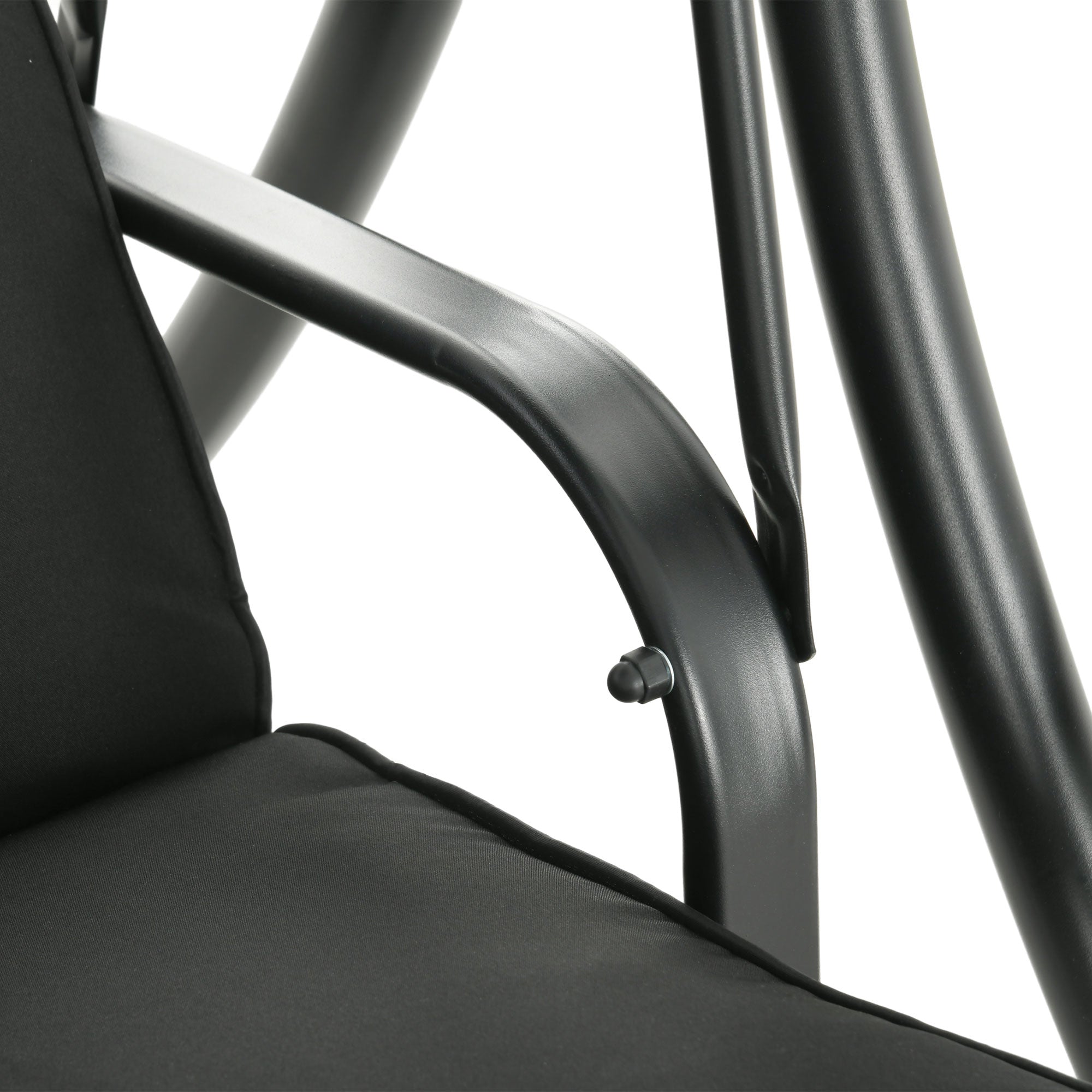 Outsunny Porch Swing with Adjustable Canopy, 3 Seat Outdoor Swing Chair, Steel Patio Swing Bench with Coffee Tables and Cushion for Garden, Black