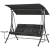 Outsunny Porch Swing with Adjustable Canopy, 3 Seat Outdoor Swing Chair, Steel Patio Swing Bench with Coffee Tables and Cushion for Garden, Black