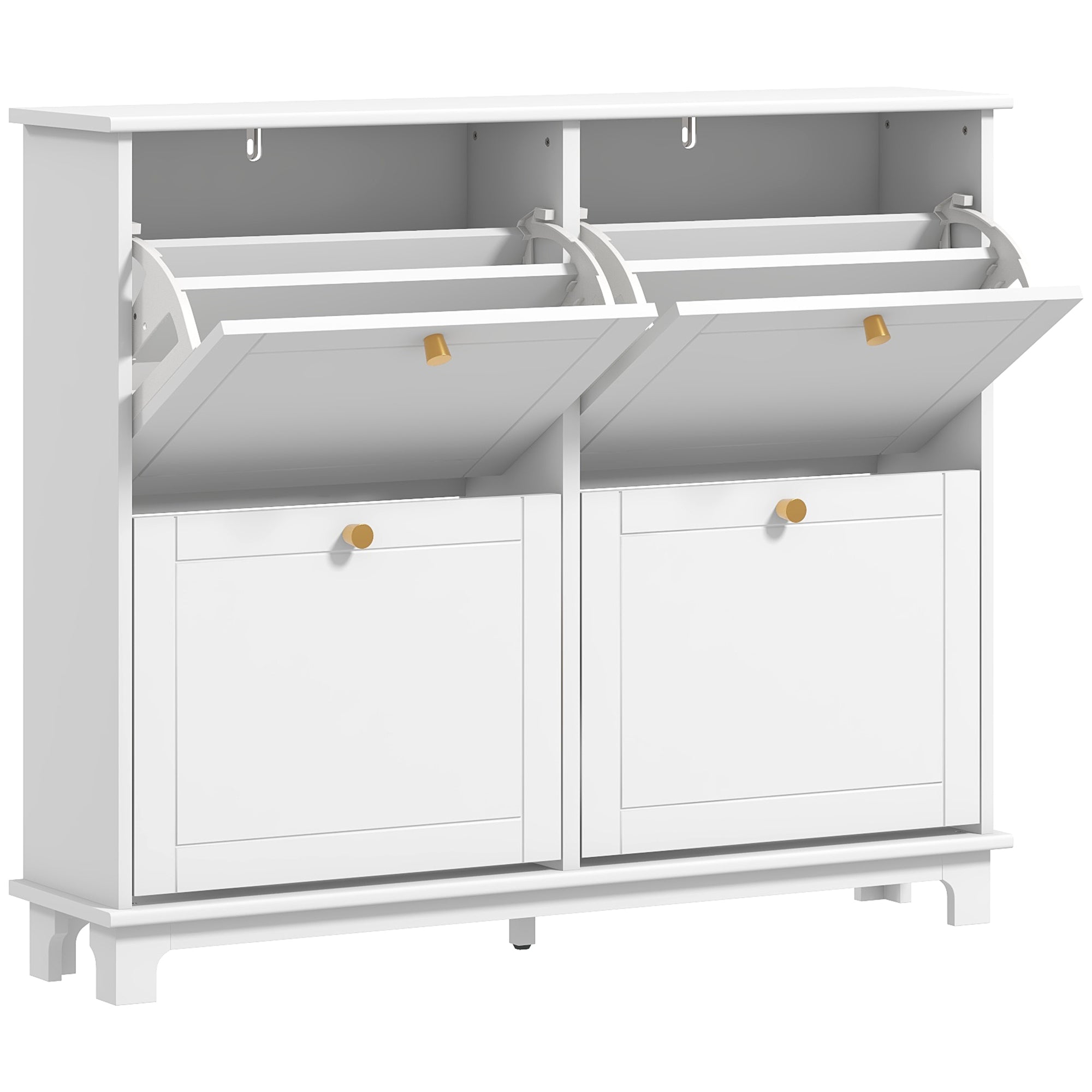 HOMCOM Narrow Shoe Cabinet with 4 Flip Drawers, Modern Shoe Storage Cabinet with Adjustable Shelves for Entryway, Hallway, Holds 16 Pairs of Shoes, White
