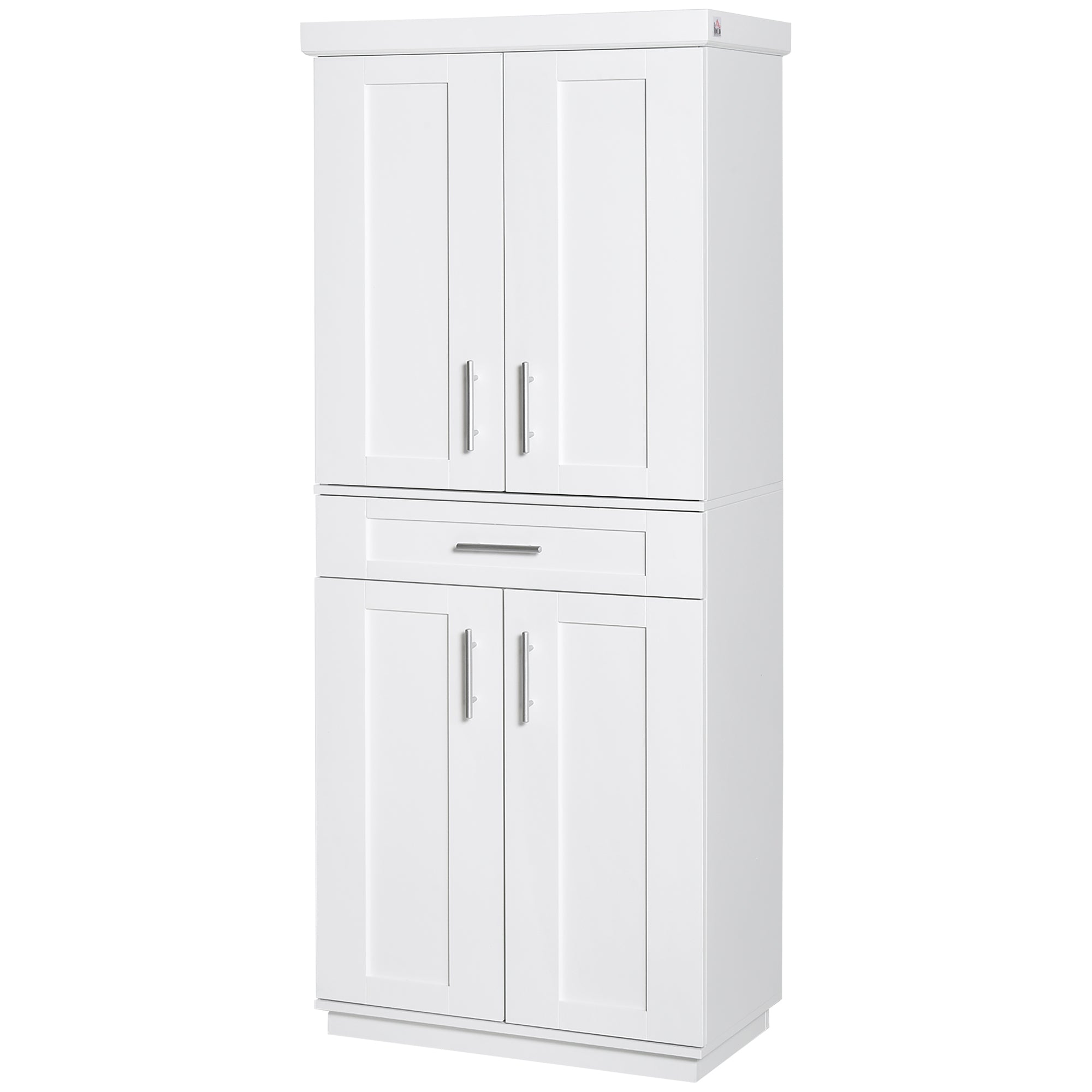 HOMCOM 72" Tall Kitchen Pantry Cabinet, Freestanding Kitchen Storage Cabinet with 4 Doors, Drawer and 3 Adjustable Shelves, White