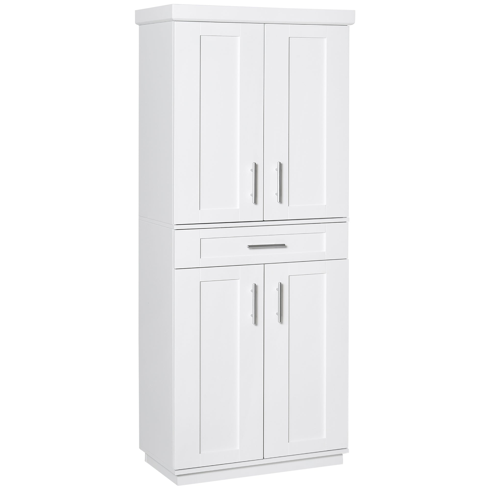 HOMCOM 72" Tall Kitchen Pantry Cabinet, Freestanding Kitchen Storage Cabinet with 4 Doors, Drawer and 3 Adjustable Shelves, White