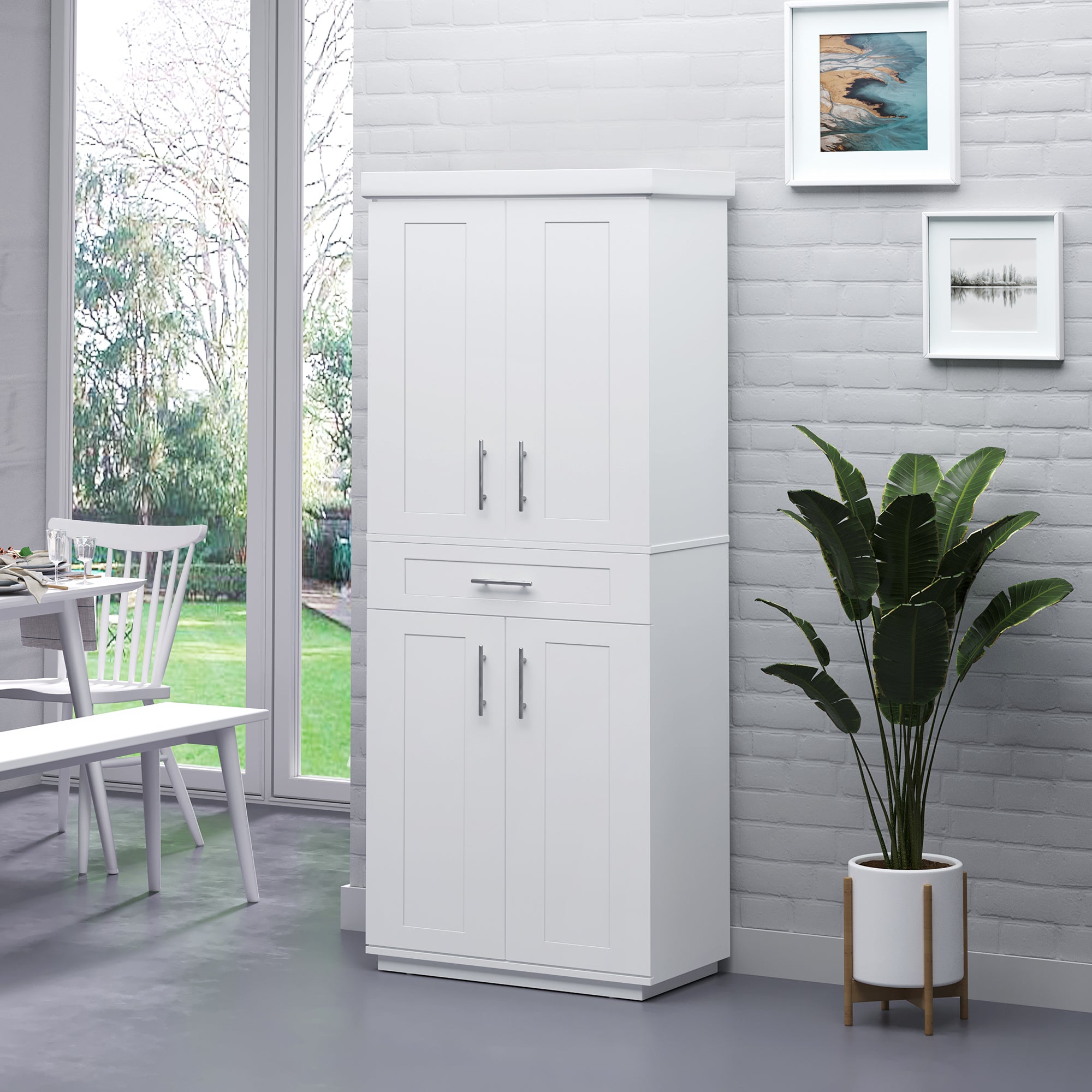 HOMCOM 72" Tall Kitchen Pantry Cabinet, Freestanding Kitchen Storage Cabinet with 4 Doors, Drawer and 3 Adjustable Shelves, White