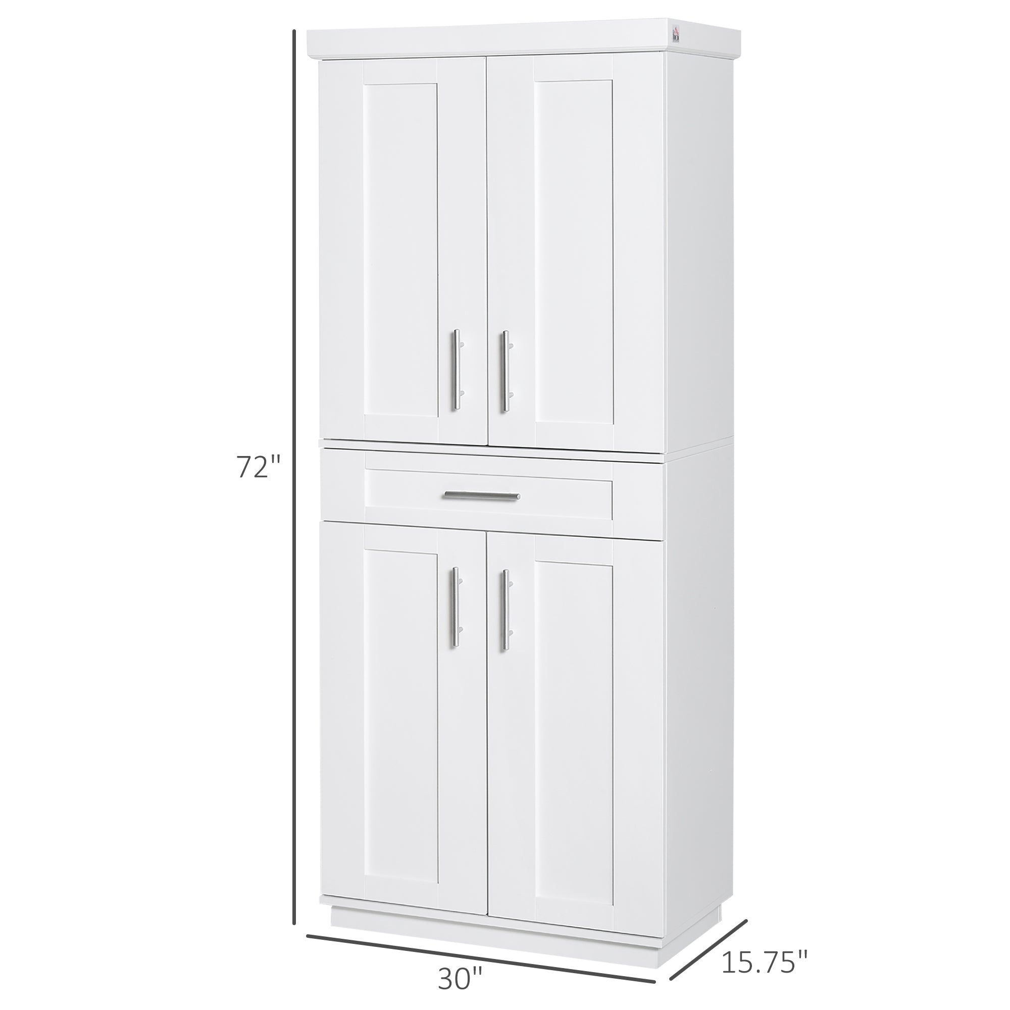 HOMCOM 72" Tall Kitchen Pantry Cabinet, Freestanding Kitchen Storage Cabinet with 4 Doors, Drawer and 3 Adjustable Shelves, White