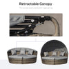 Outsunny 4 Pieces Outdoor Daybed with Retractable Canopy, PE Rattan Wicker Round Sofa Day Bed, Patio Sectional  Conversation Furniture Set with Cushions and Pillows, Grey