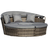 Outsunny 4 Pieces Outdoor Daybed with Retractable Canopy, PE Rattan Wicker Round Sofa Day Bed, Patio Sectional  Conversation Furniture Set with Cushions and Pillows, Grey