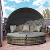 Outsunny 4 Pieces Outdoor Daybed with Retractable Canopy, PE Rattan Wicker Round Sofa Day Bed, Patio Sectional  Conversation Furniture Set with Cushions and Pillows, Grey
