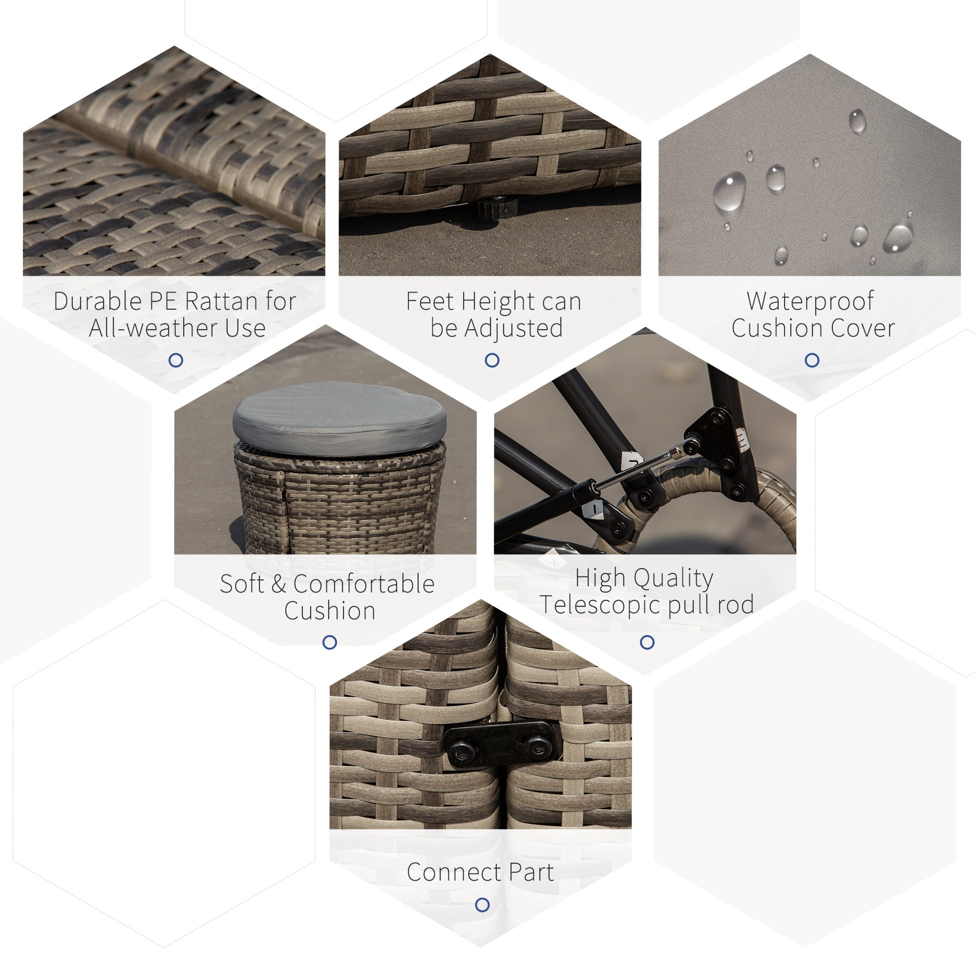 Outsunny 4 Pieces Outdoor Daybed with Retractable Canopy, PE Rattan Wicker Round Sofa Day Bed, Patio Sectional  Conversation Furniture Set with Cushions and Pillows, Grey