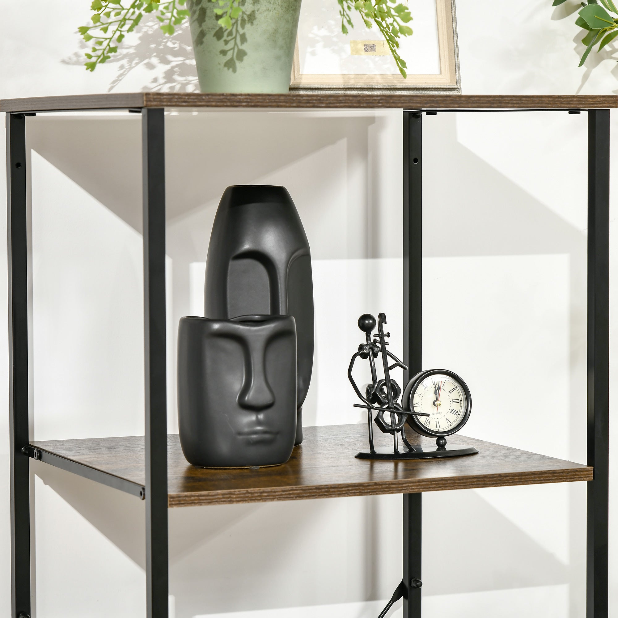 HOMCOM Industrial Storage Cabinet with 2 Open Shelves and 3 Foldable Fabric Drawers, Multifunctional Bookshelf In Living Room, Study, Rustic Brown