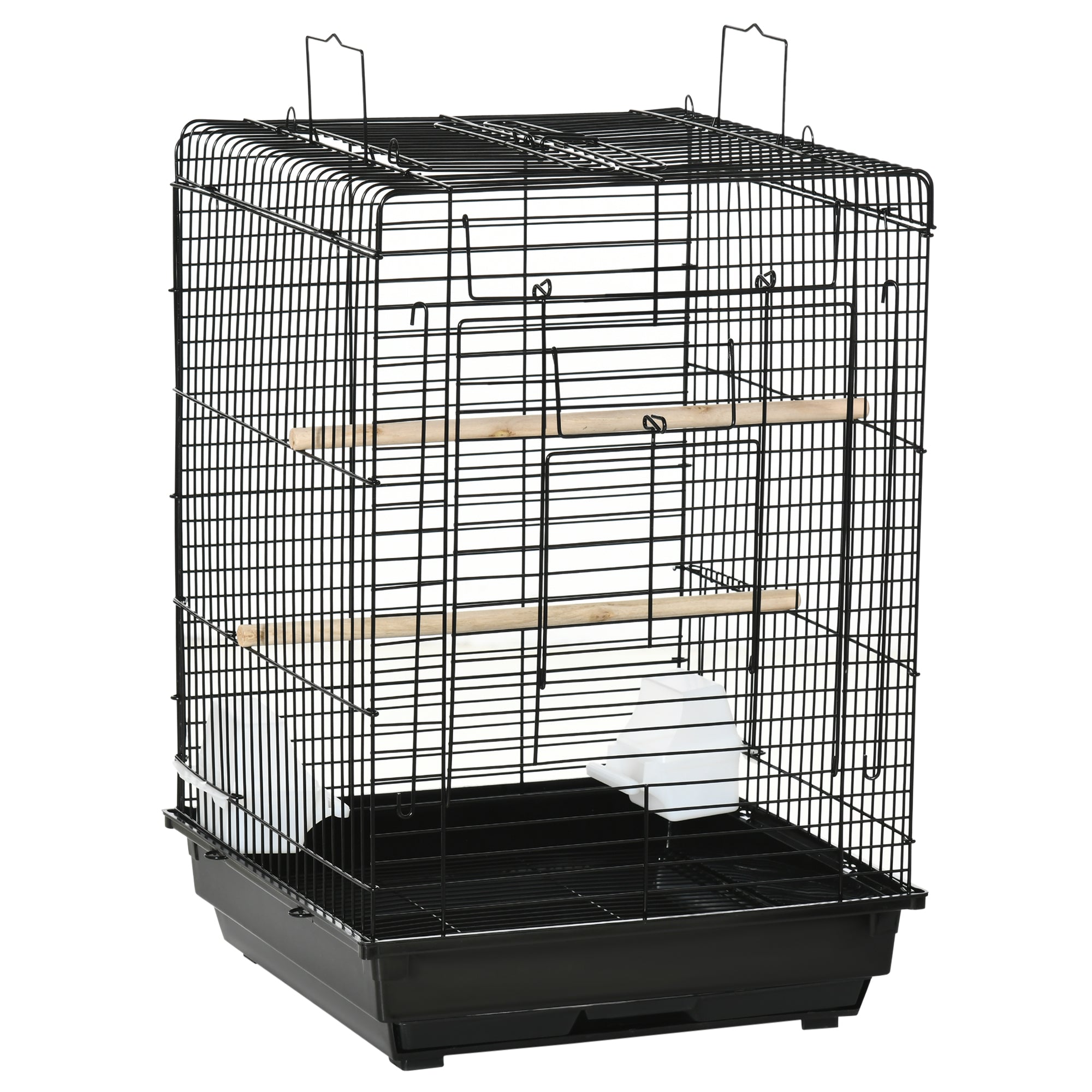 PawHut 23" Bird Cage Flight Parrot House Cockatiels Playpen with Open Play Top and Feeding Bowl Perch Pet Furniture Black