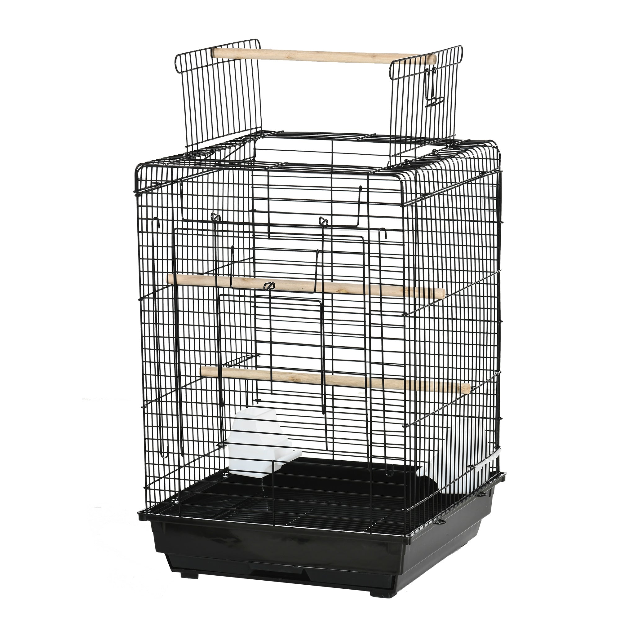 PawHut 23" Bird Cage Flight Parrot House Cockatiels Playpen with Open Play Top and Feeding Bowl Perch Pet Furniture Black