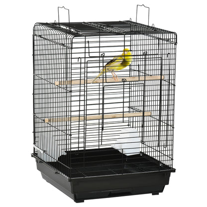 PawHut 23" Bird Cage Flight Parrot House Cockatiels Playpen with Open Play Top and Feeding Bowl Perch Pet Furniture Black