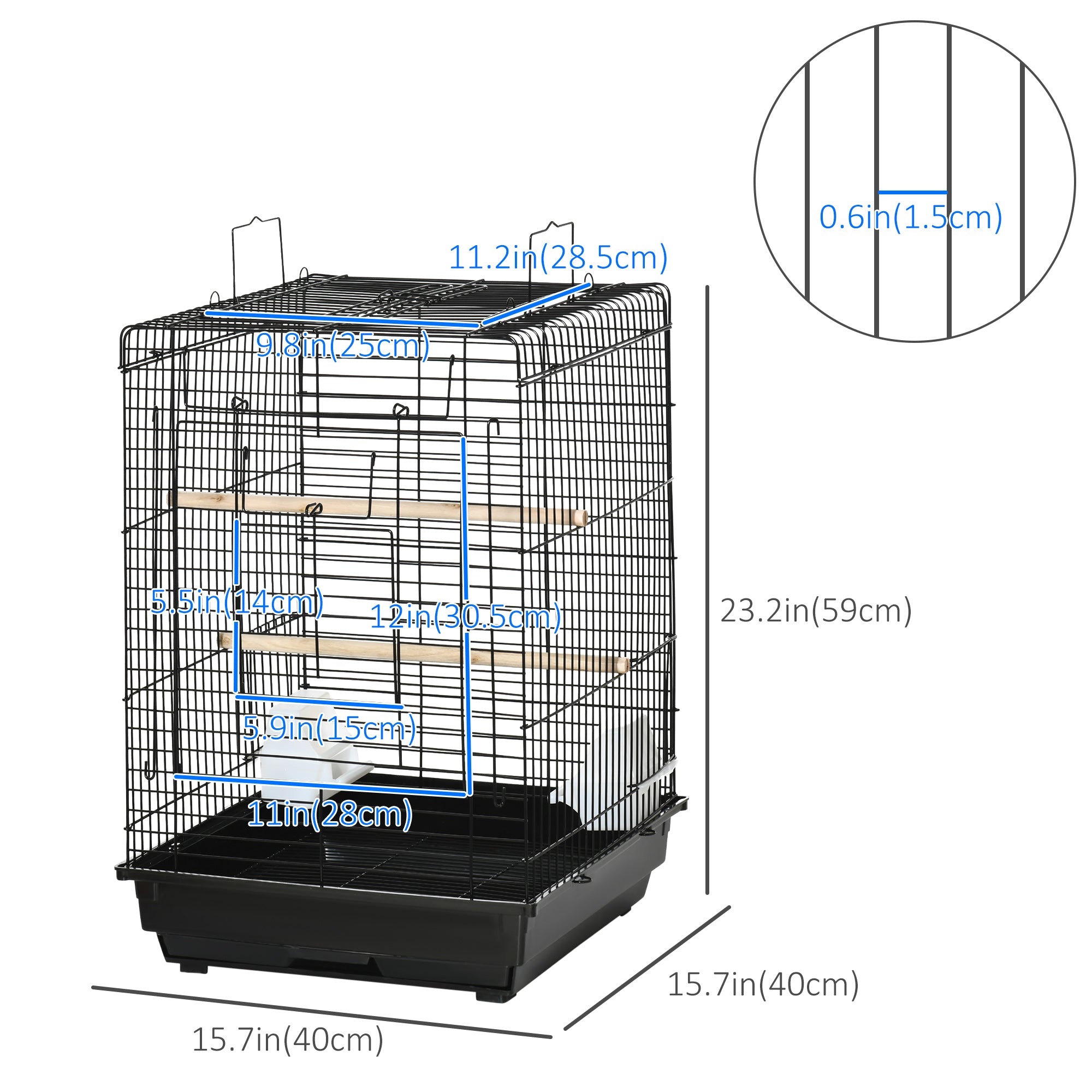 PawHut 23" Bird Cage Flight Parrot House Cockatiels Playpen with Open Play Top and Feeding Bowl Perch Pet Furniture Black