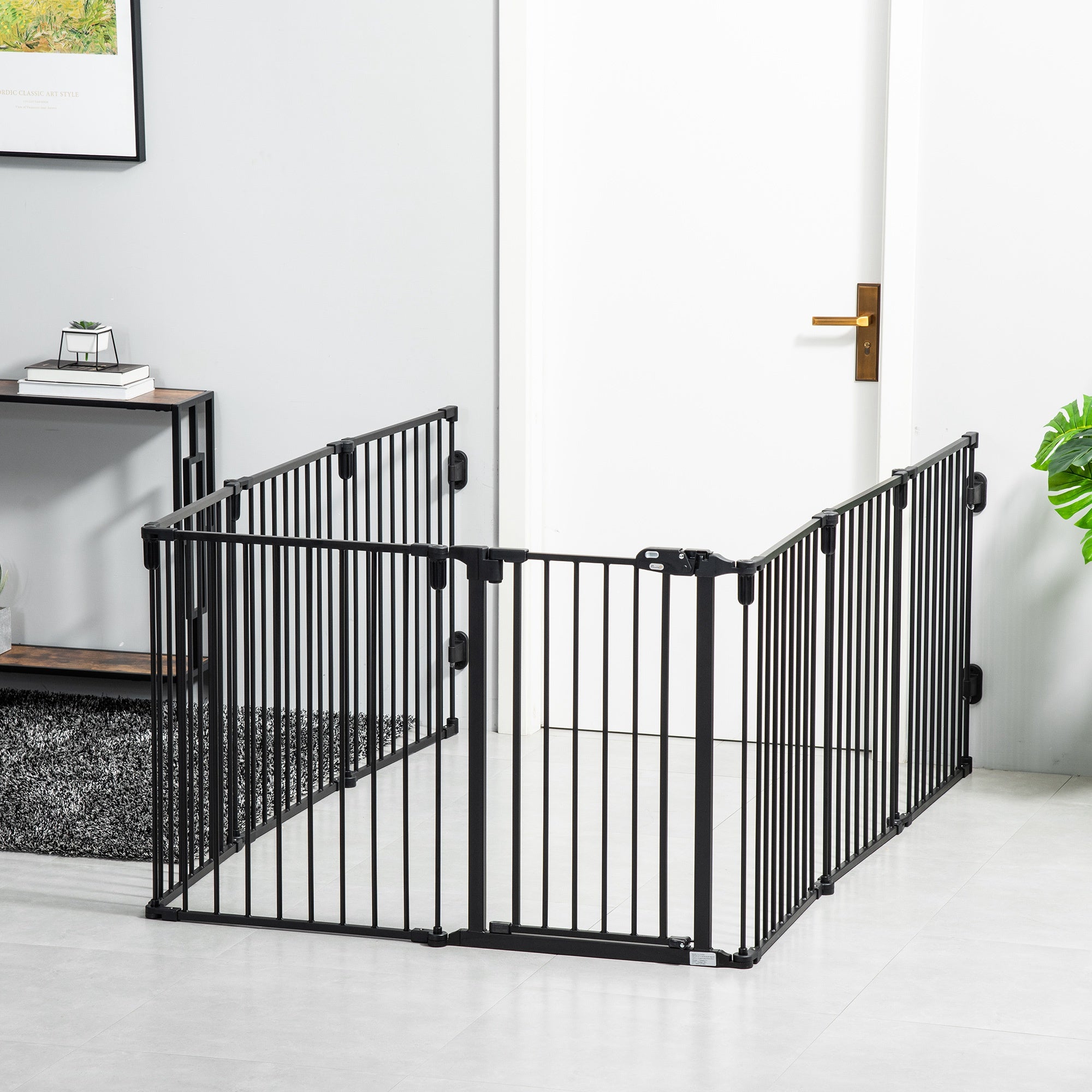 PawHut Dog Playpen DIY Adjustable, Puppy Play Pen Dog Fences Indoor with Automatically Close Lock, Pet Door for Doorway Stair, Fireplace Christmas Tree Barrier, 8-Panel, 30''H