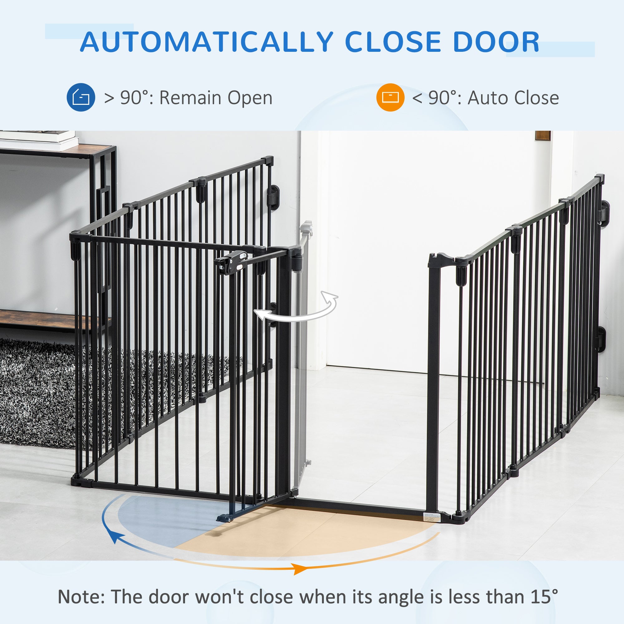 PawHut Dog Playpen DIY Adjustable, Puppy Play Pen Dog Fences Indoor with Automatically Close Lock, Pet Door for Doorway Stair, Fireplace Christmas Tree Barrier, 8-Panel, 30''H